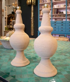 Pair of 1980s Spanish Handcrafted White Ceramic Table Lamps