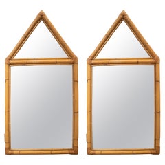 Pair of 1980s Spanish Handmade Bamboo Mirrors