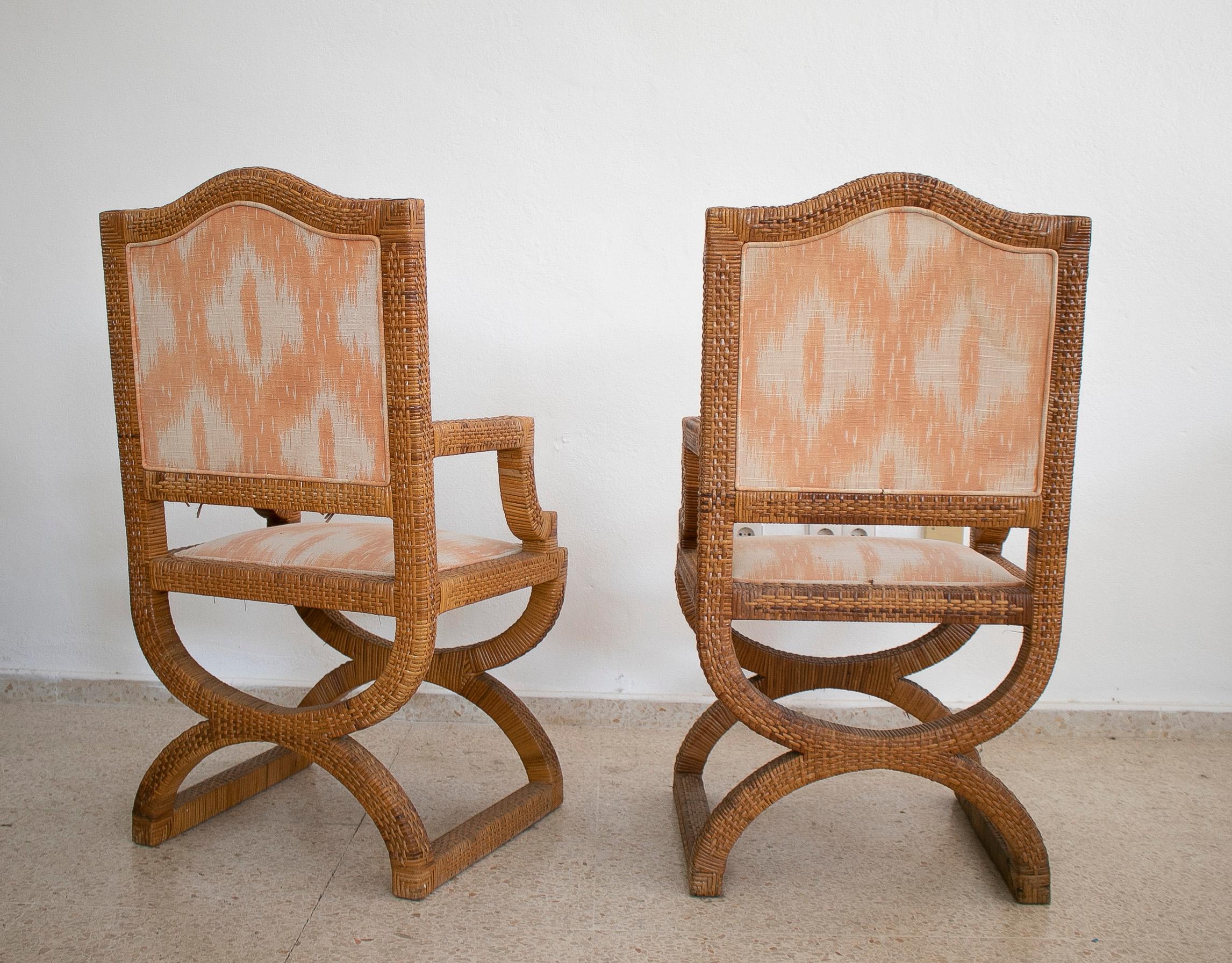 Late 20th Century Pair of 1980s Spanish Woven Wicker Armchairs