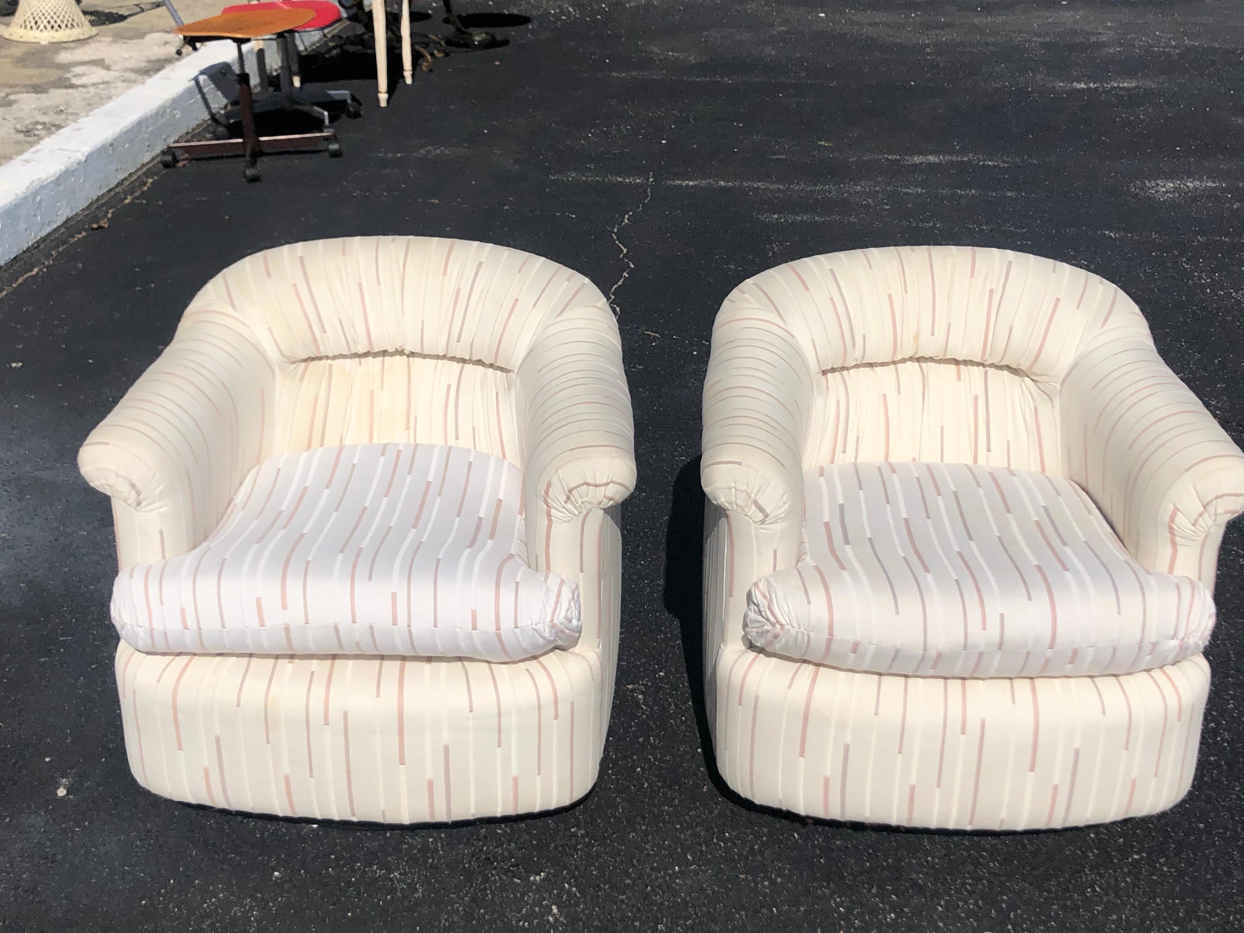 Mid-Century Modern Pair of 1980's Swivel Club Chairs