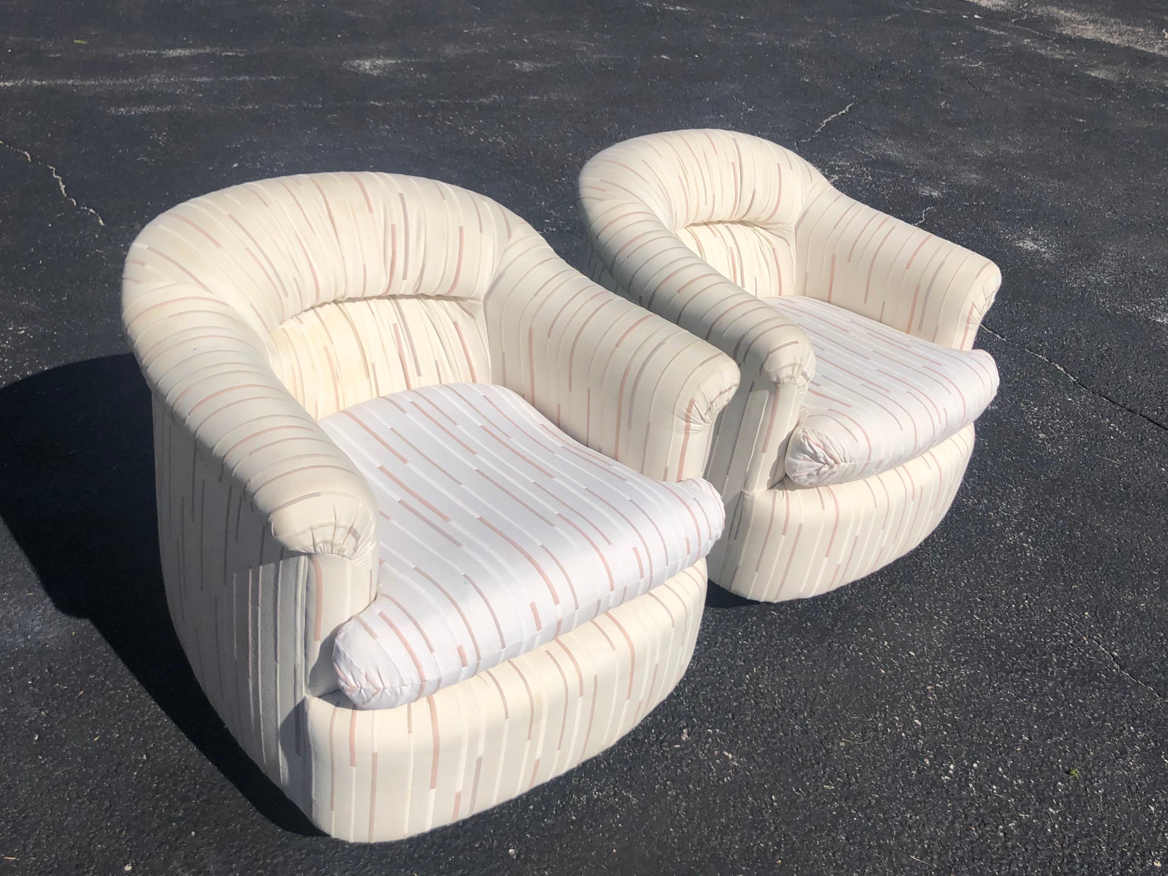 Late 20th Century Pair of 1980's Swivel Club Chairs