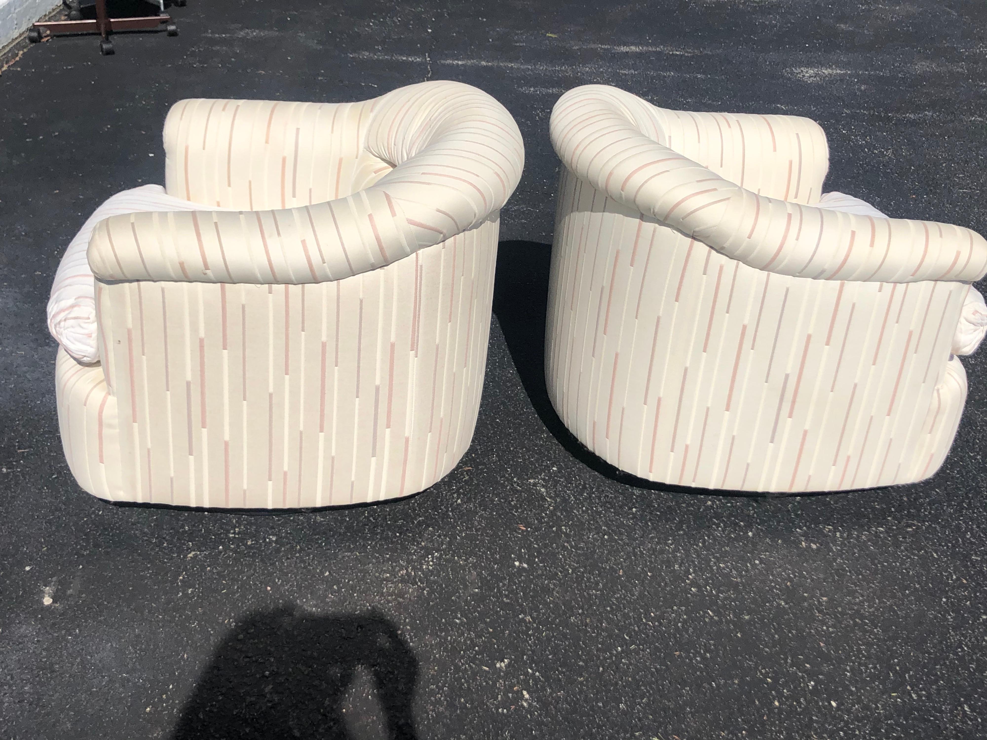 Cotton Pair of 1980's Swivel Club Chairs