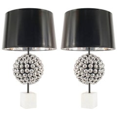 Pair of Post War Italian Silver Sphere Table Lamps