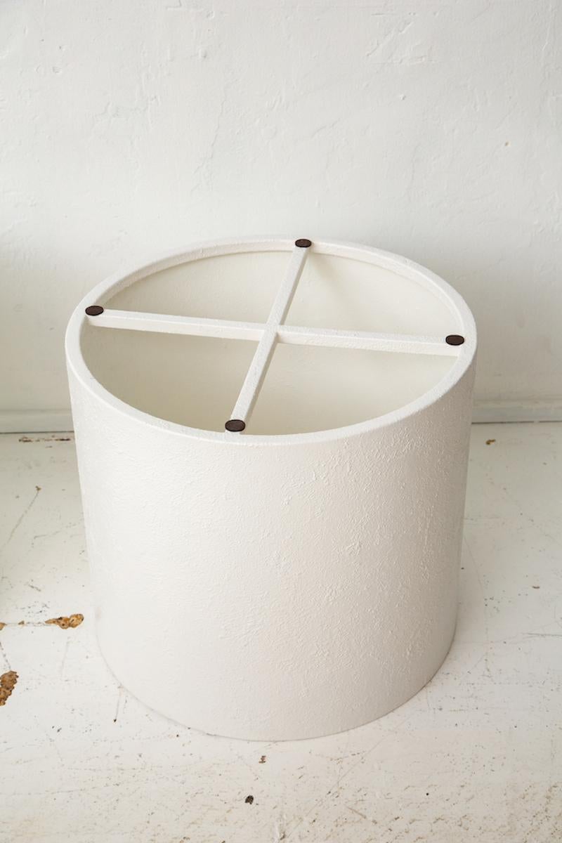 Pair of 1980's Travertine End Tables with White Textuerd Metal Drum Bases 4