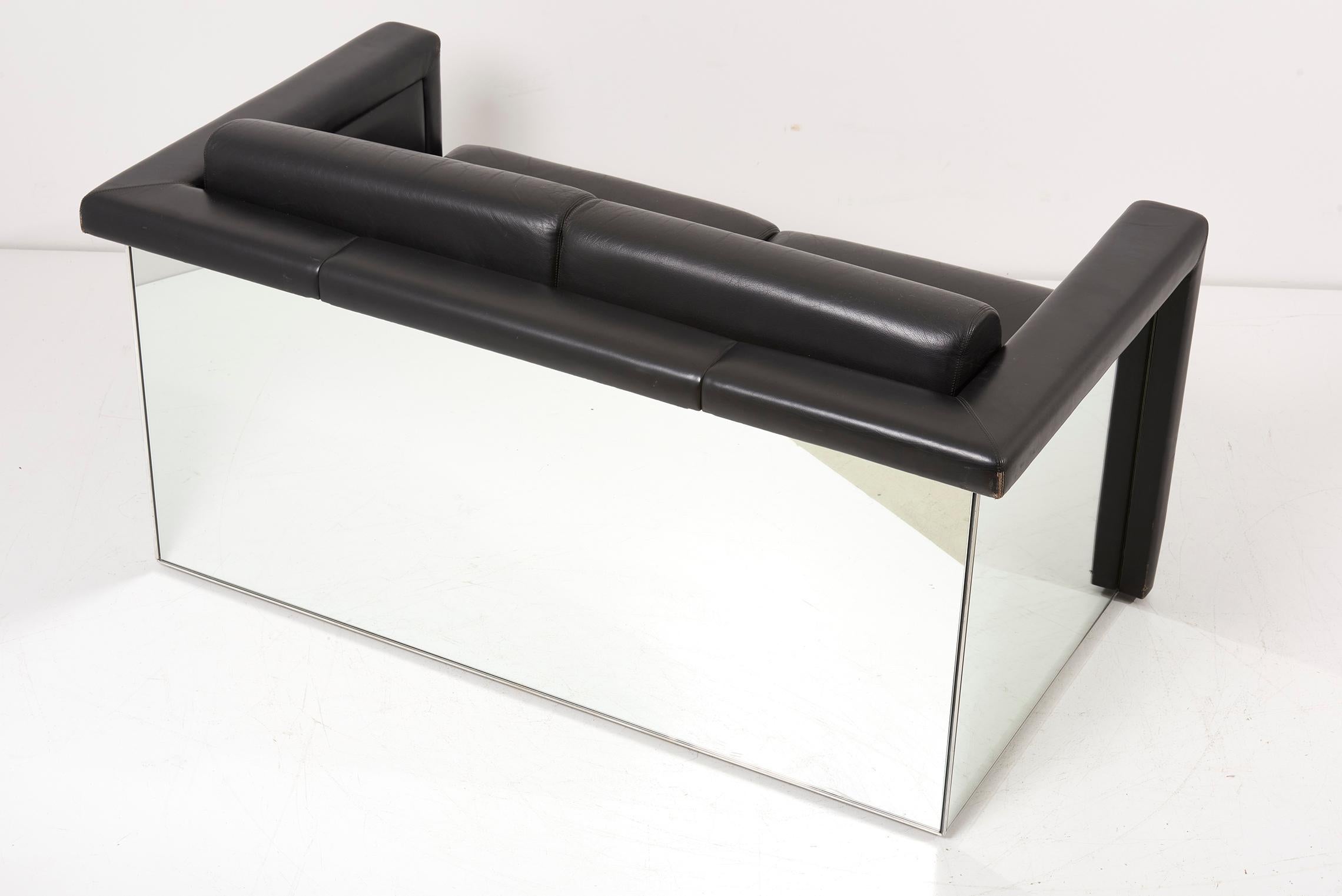 Pair of 1970s Trix & Robert Haussmann for Knoll Black Leather Mirror Sofa Settee For Sale 5