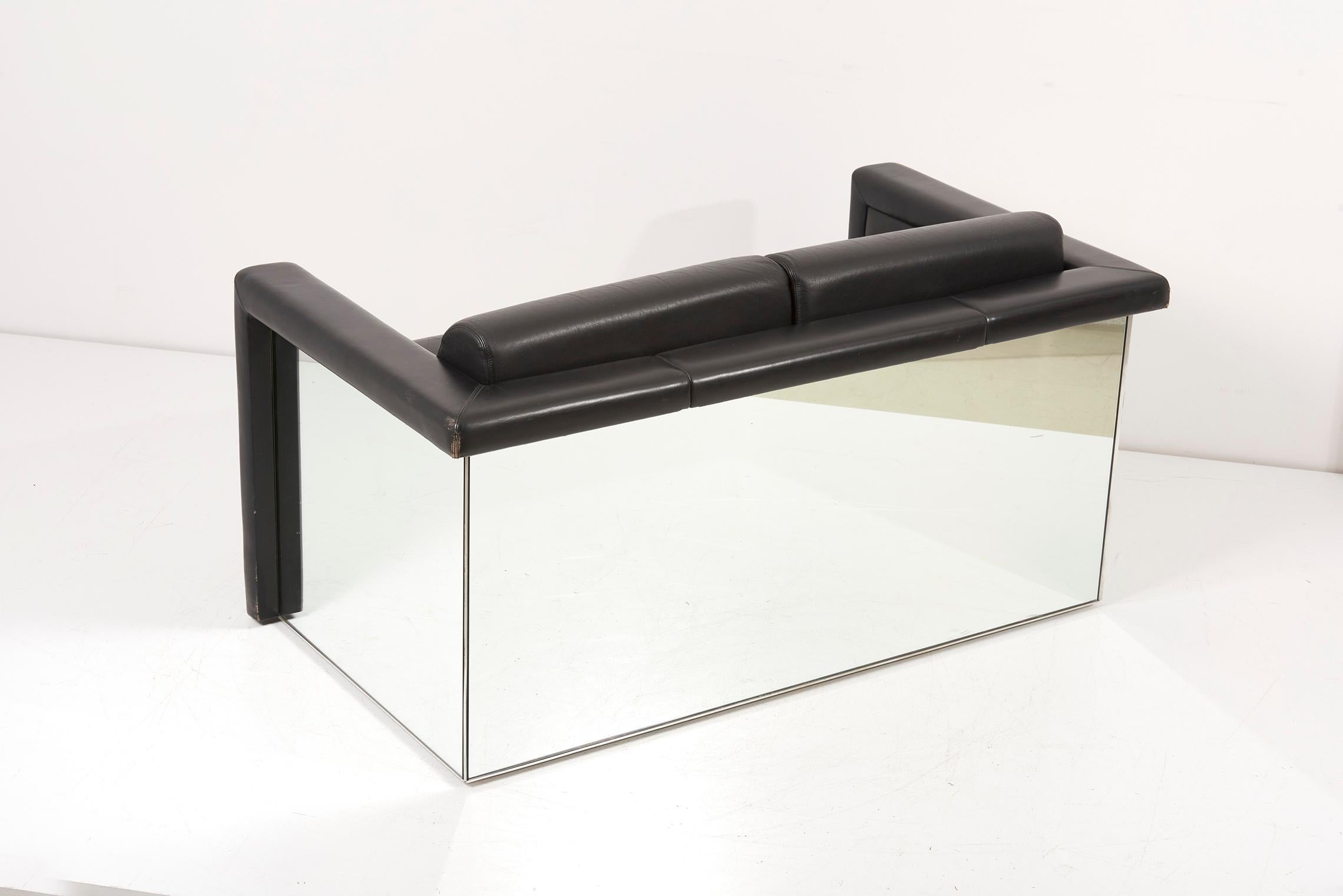Pair of 1970s Trix & Robert Haussmann for Knoll Black Leather Mirror Sofa Settee For Sale 2
