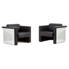 Black Leather Mirror Pair of Trix & Robert Haussmann for Knoll Lounge Chair 