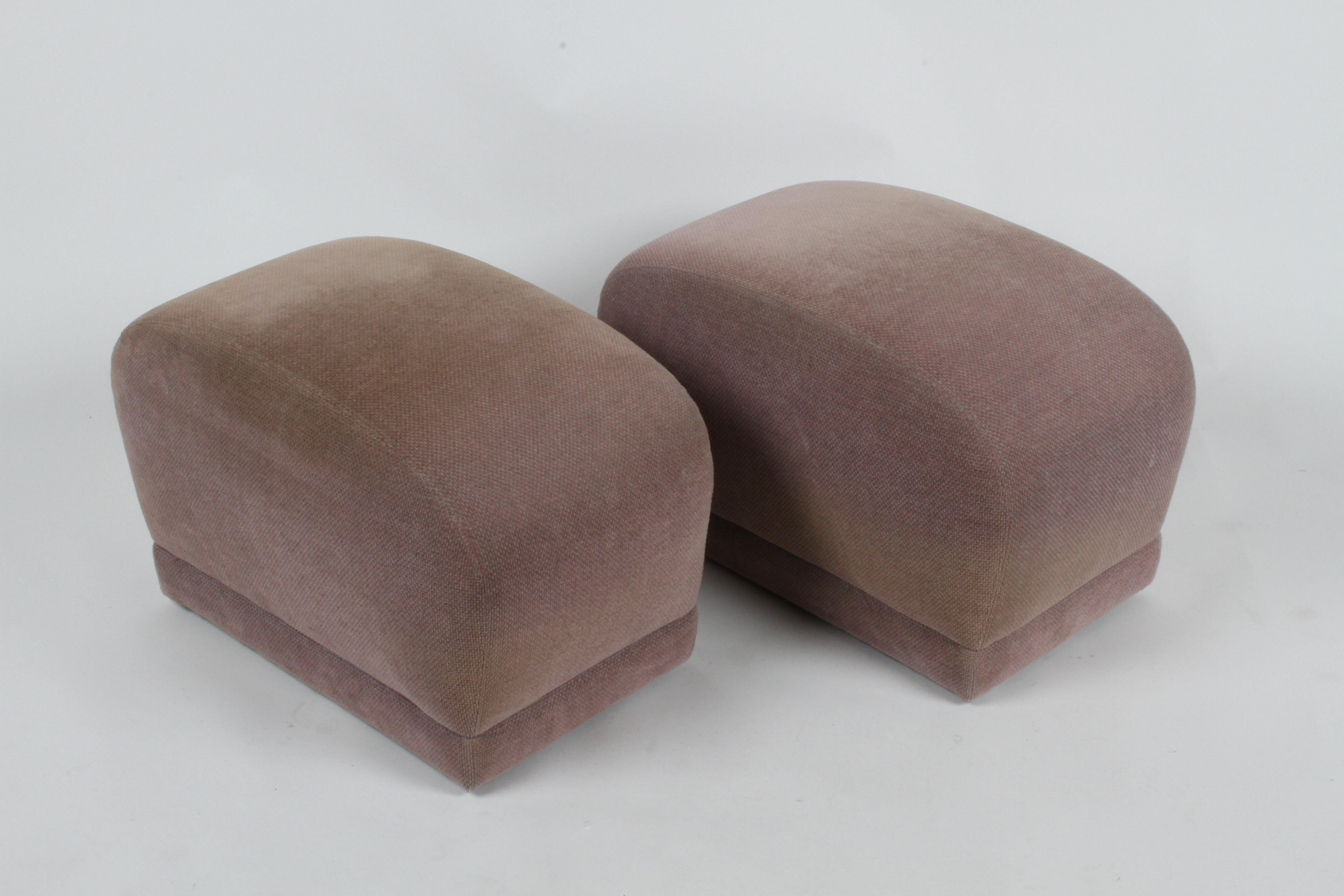 American Pair of 1980's Upholstered Poufs or Ottomans on Castors, Style of Milo Baughman