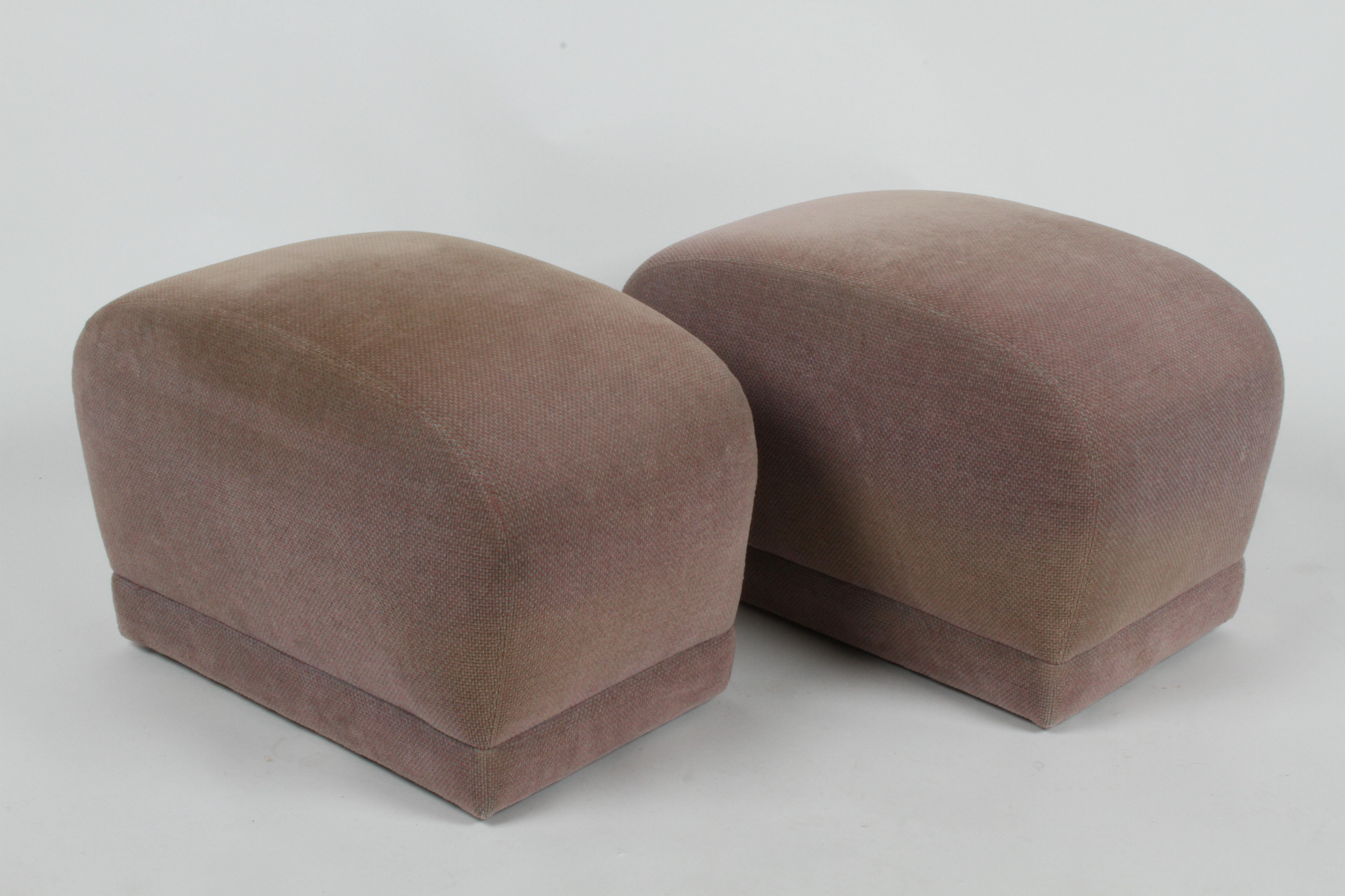 Pair of 1980's Upholstered Poufs or Ottomans on Castors, Style of Milo Baughman In Good Condition In St. Louis, MO