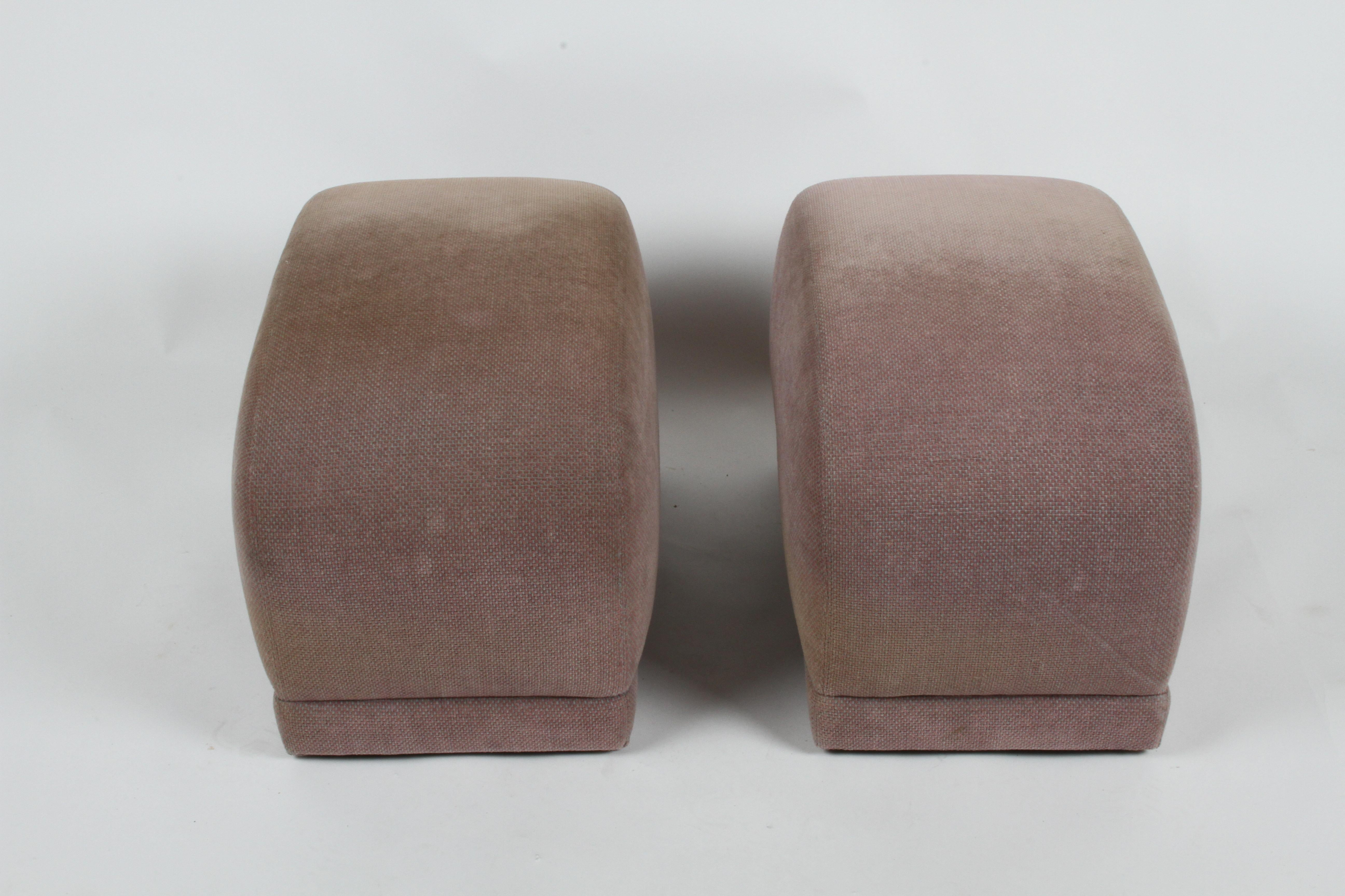 Late 20th Century Pair of 1980's Upholstered Poufs or Ottomans on Castors, Style of Milo Baughman
