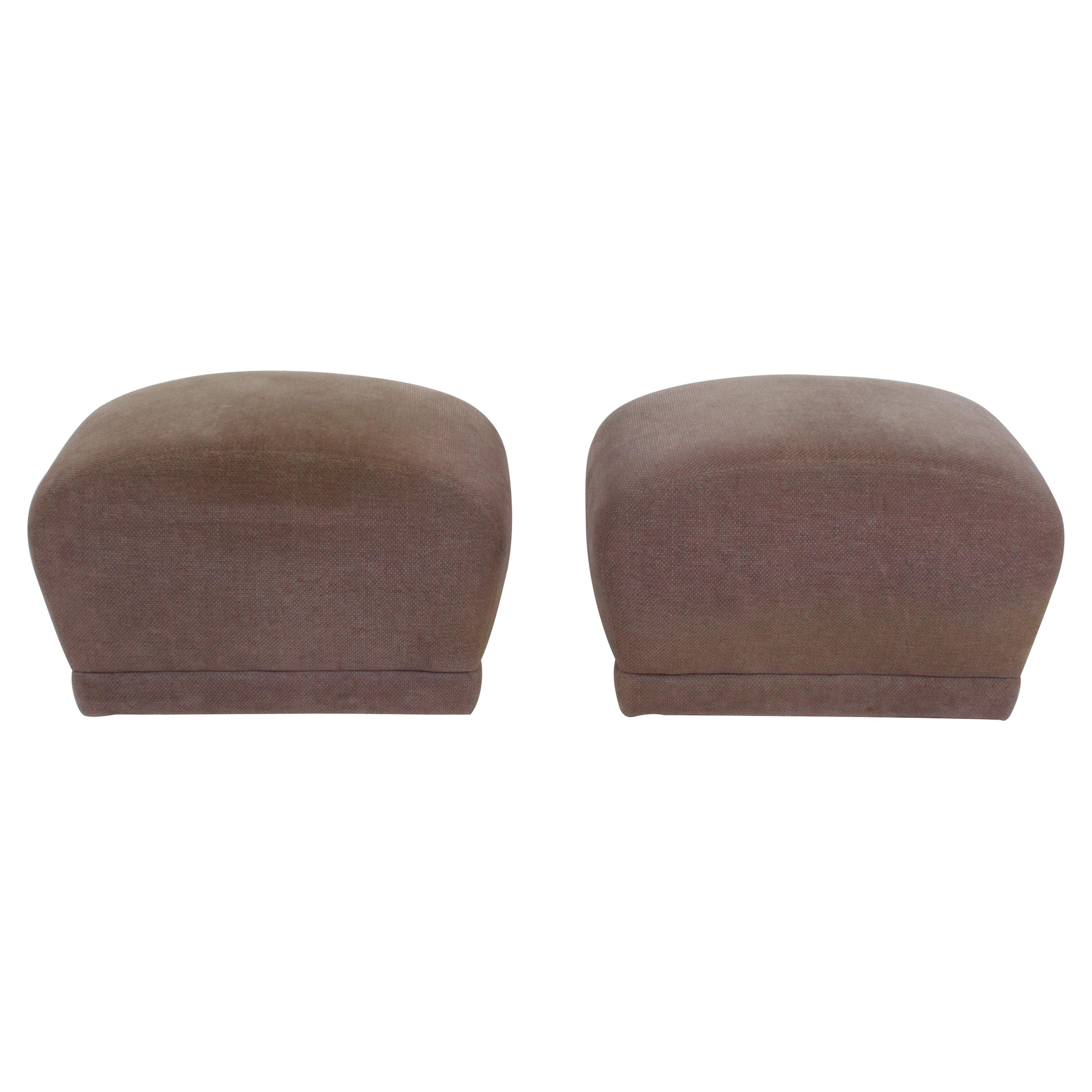 Pair of 1980's Upholstered Poufs or Ottomans on Castors, Style of Milo Baughman