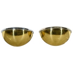 Pair of 1980s Vintage Brass and Chrome Half Moon Wall Sconces