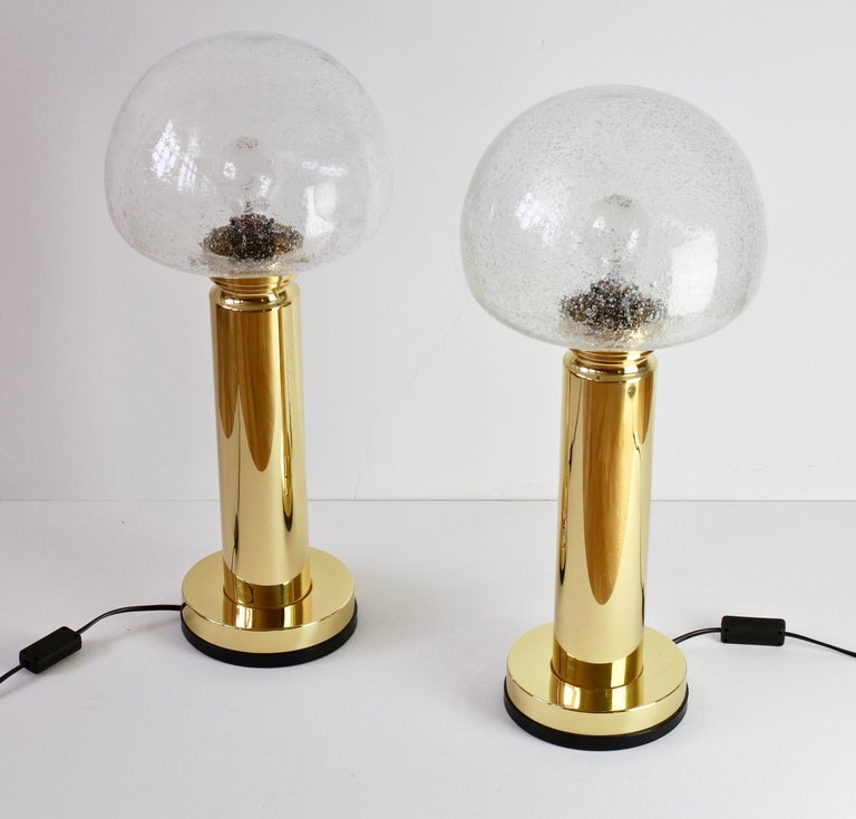 Pair of 1980s Vintage Limburg Style Domed Bubble Glass Table Lamps