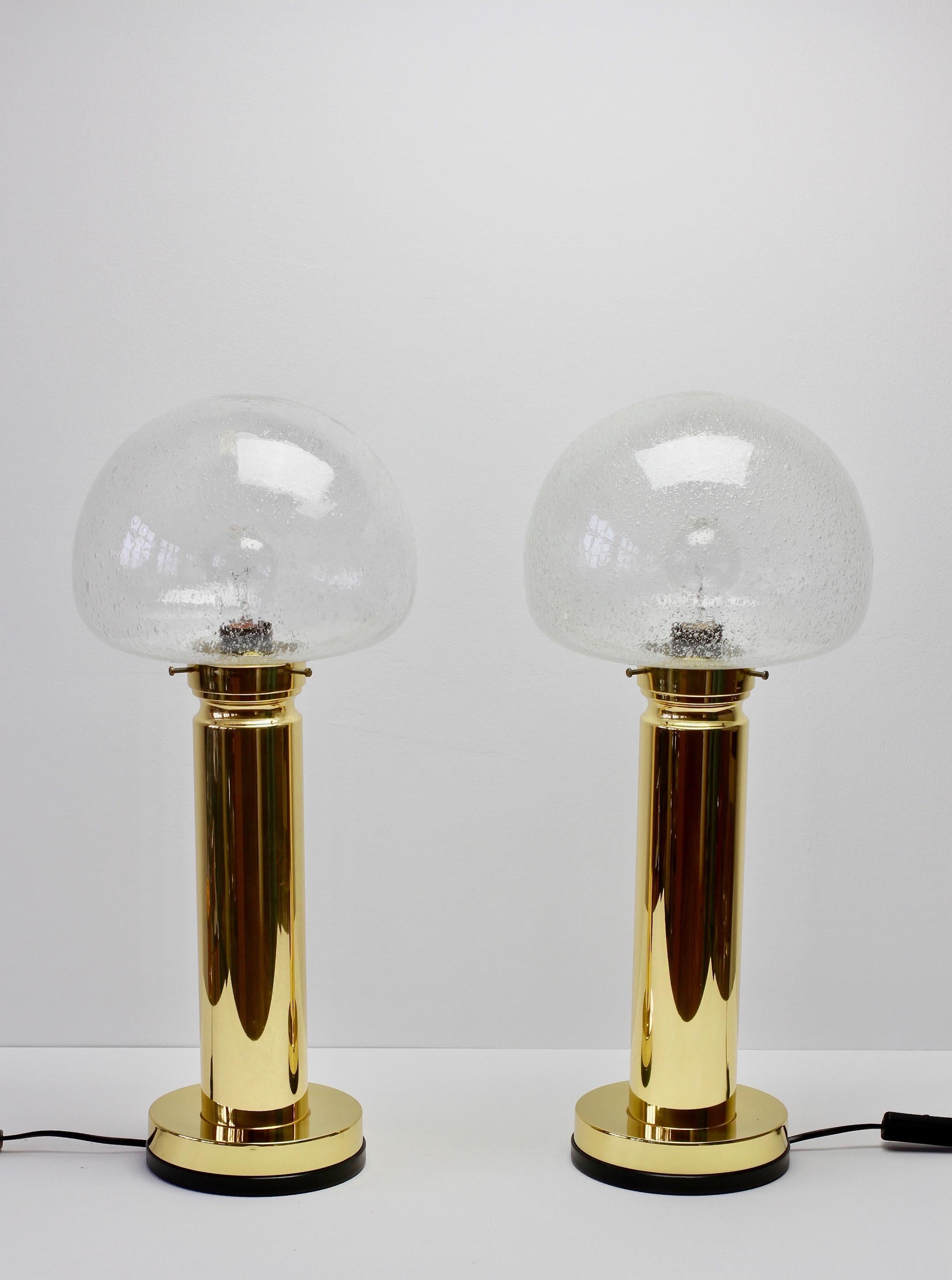 Mid-Century Modern Pair of 1980s Vintage Limburg Style Domed Bubble Glass Table Lamps / Lights