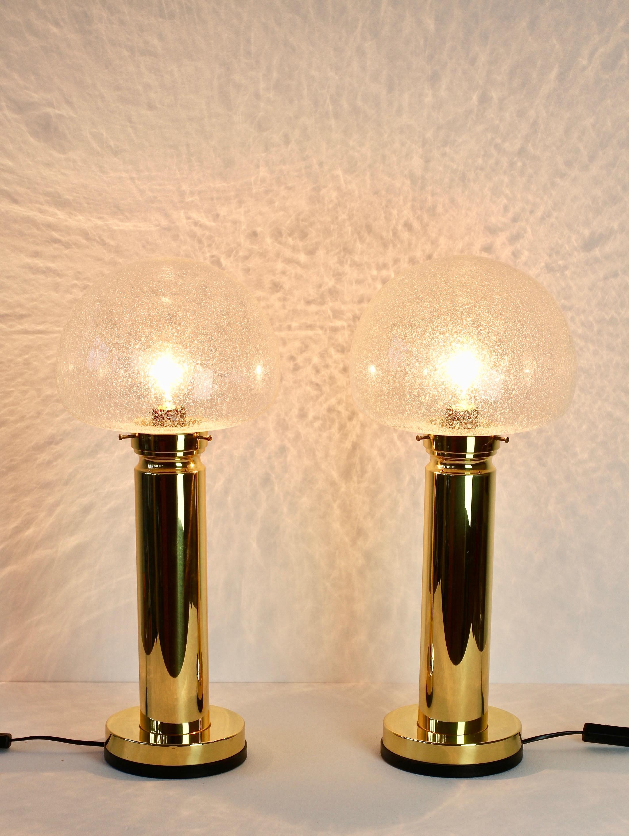 German Pair of 1980s Vintage Limburg Style Domed Bubble Glass Table Lamps / Lights