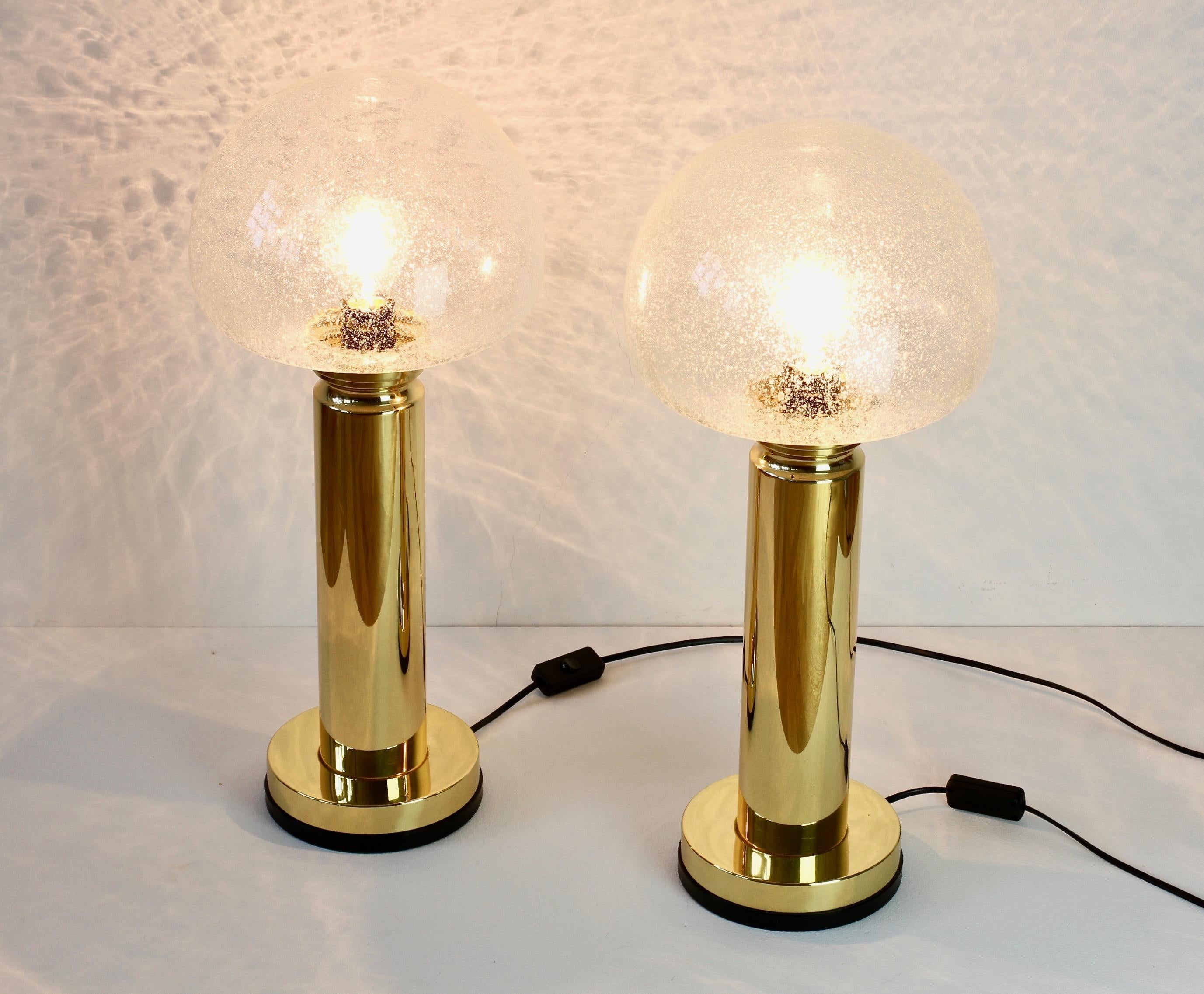 Molded Pair of 1980s Vintage Limburg Style Domed Bubble Glass Table Lamps / Lights
