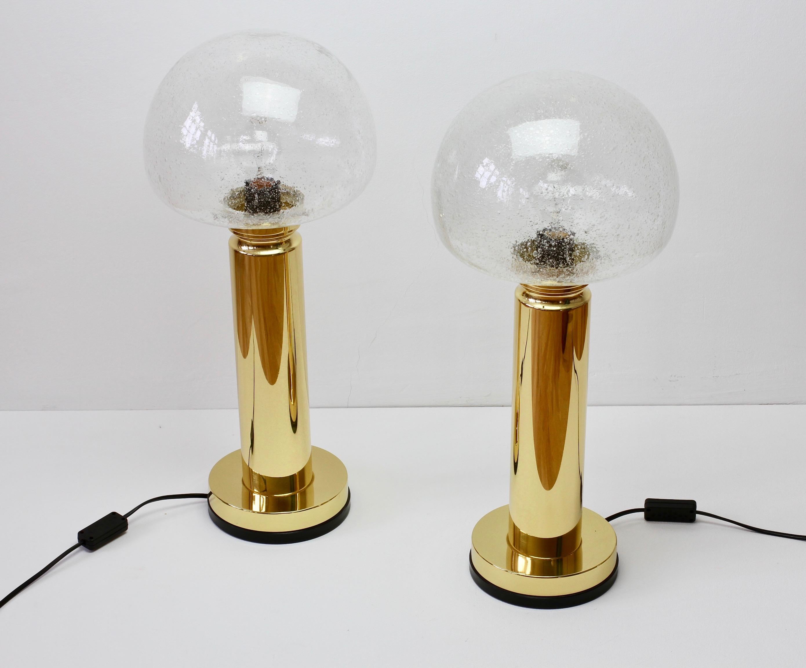 Pair of 1980s Vintage Limburg Style Domed Bubble Glass Table Lamps / Lights In Good Condition In Landau an der Isar, Bayern
