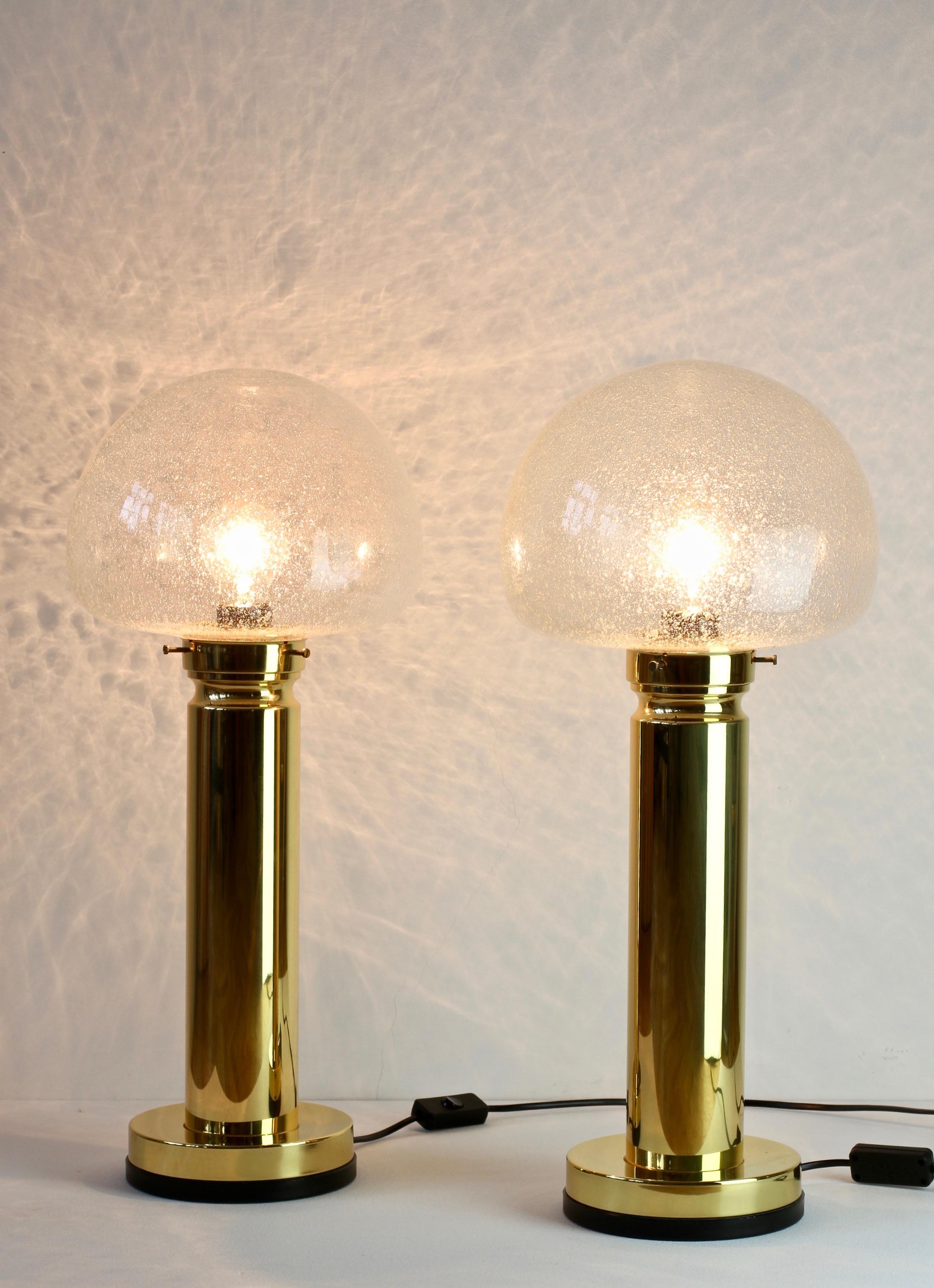 20th Century Pair of 1980s Vintage Limburg Style Domed Bubble Glass Table Lamps / Lights
