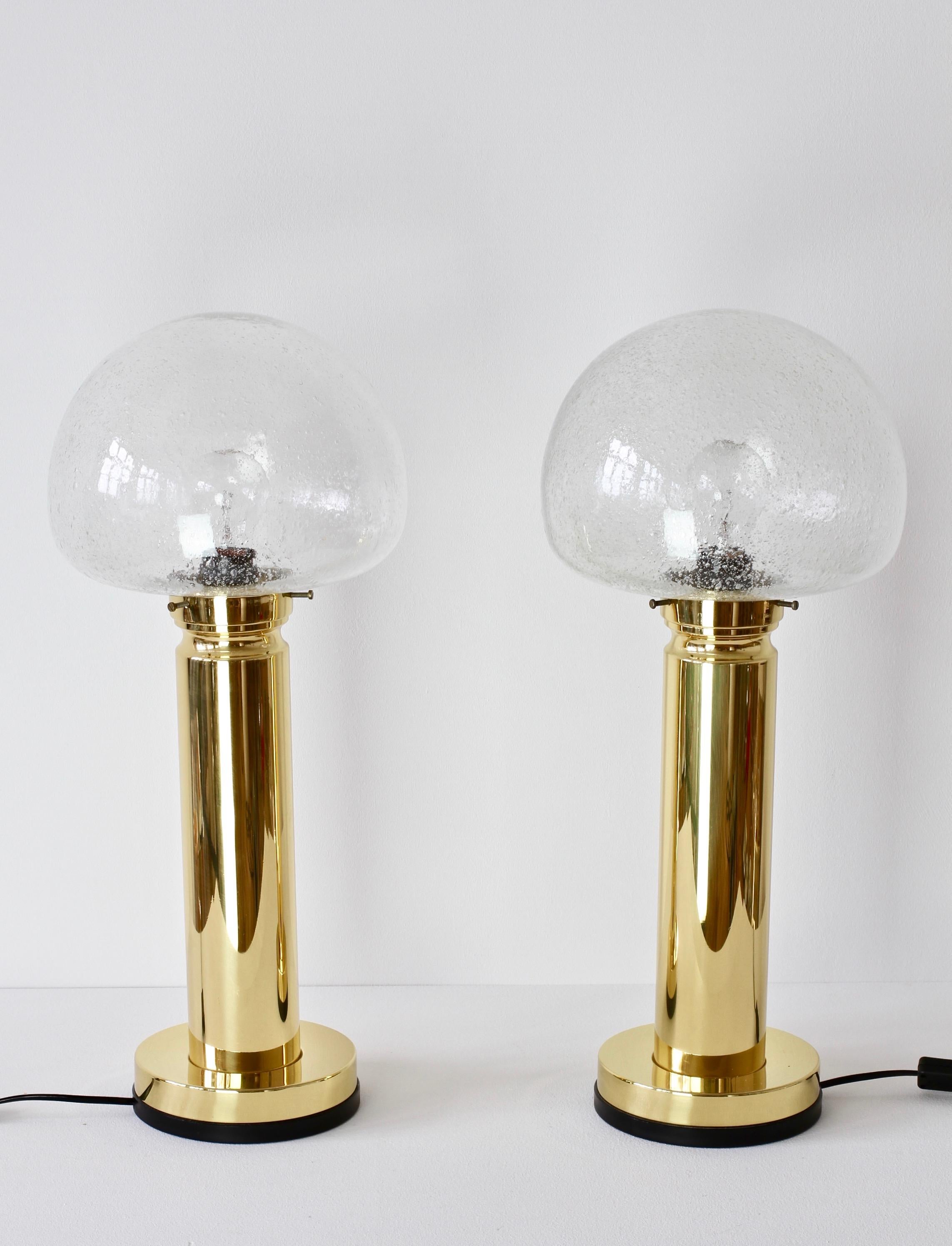 Brass Pair of 1980s Vintage Limburg Style Domed Bubble Glass Table Lamps / Lights