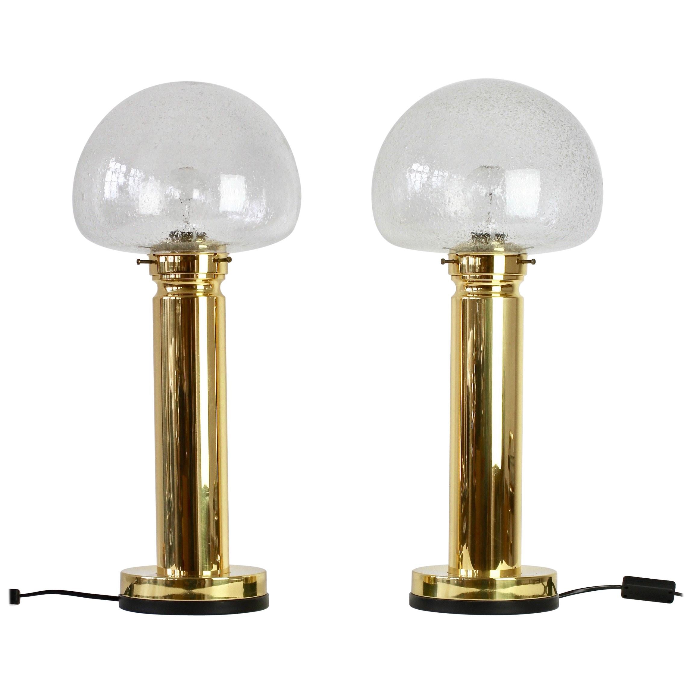 Pair of 1980s Vintage Limburg Style Domed Bubble Glass Table Lamps / Lights