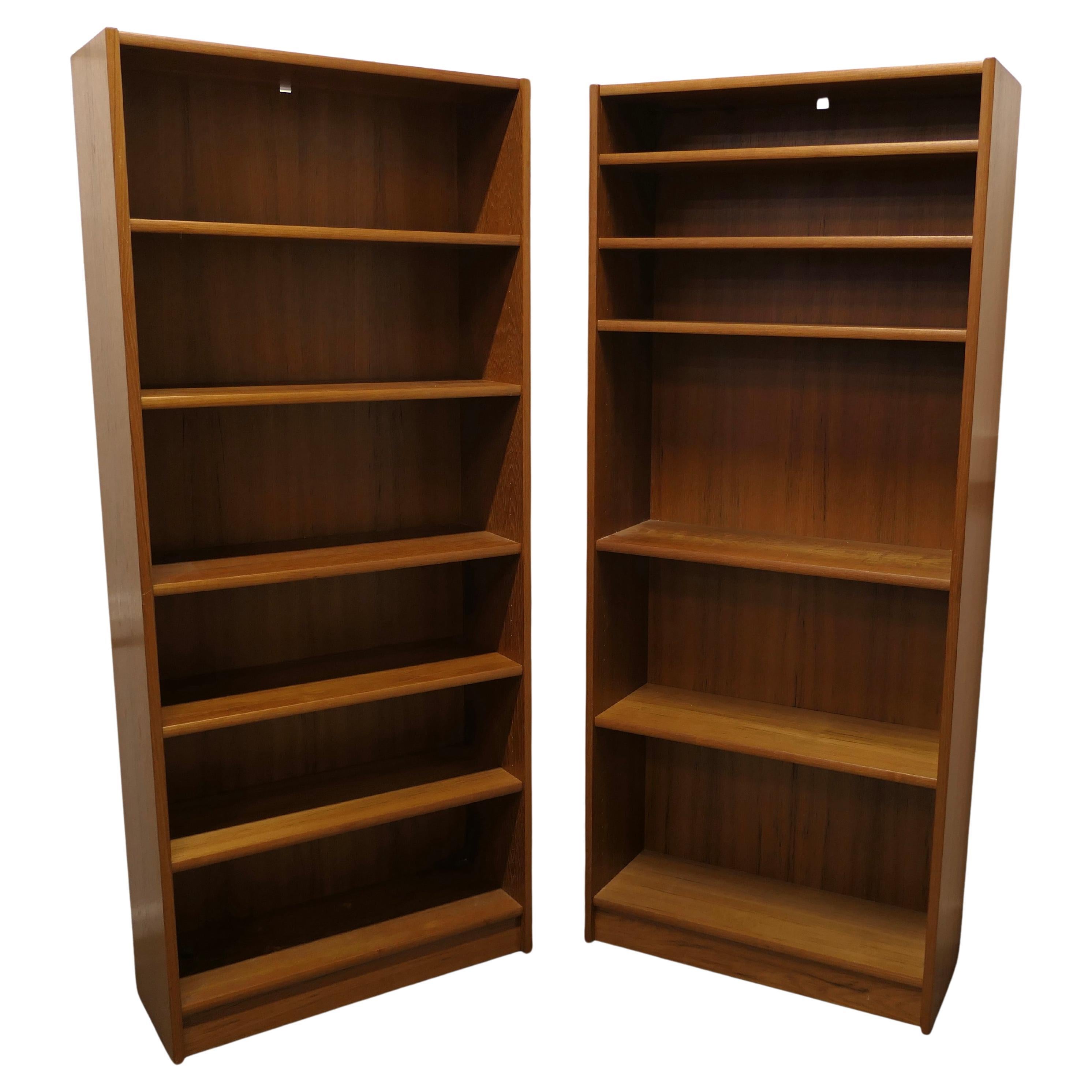 Pair of 1980s Vintage Tall Open Book Cases in Teak Finish For Sale