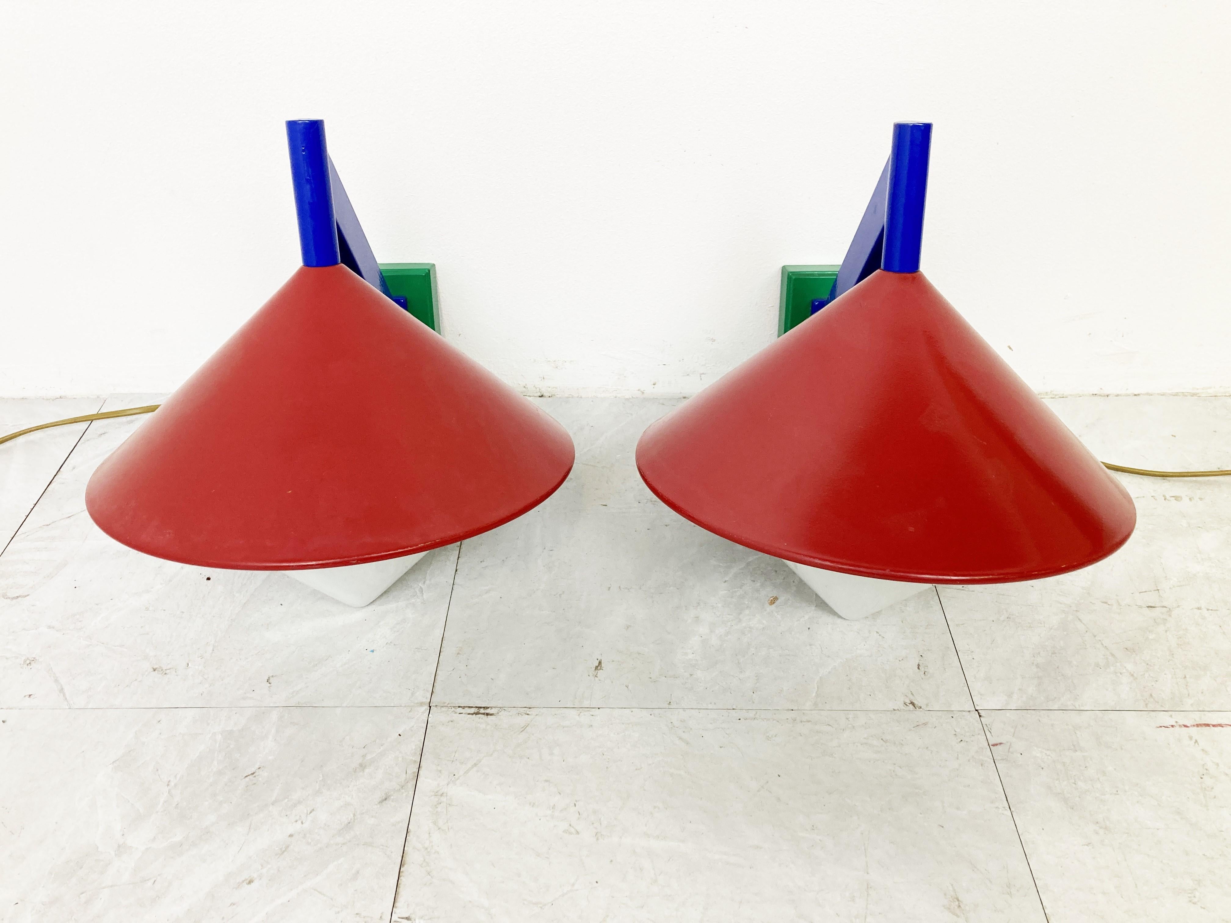 Belgian Pair of 1980s Wall Lamps For Sale