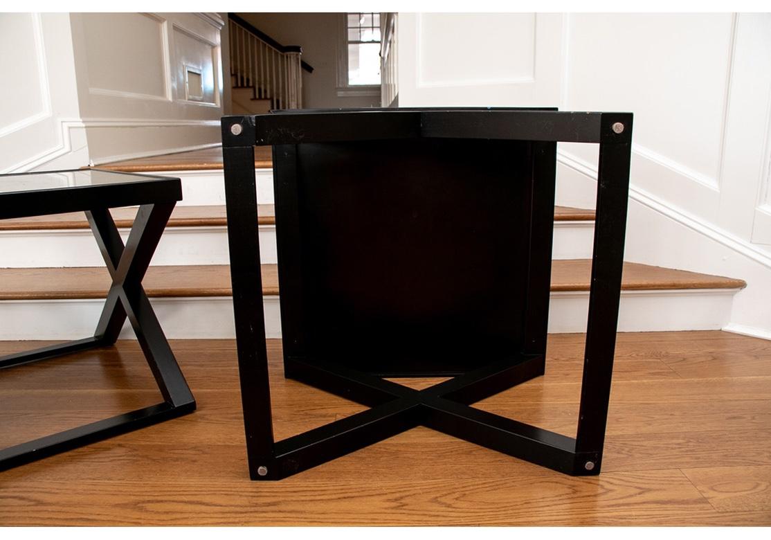 Painted Pair of 1980s X-Base Gilt Top End Tables