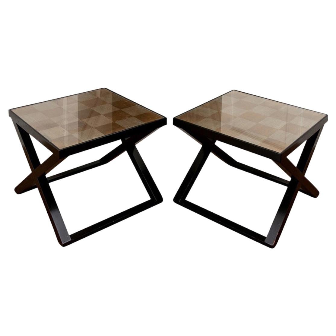Pair of 1980s X-Base Gilt Top End Tables