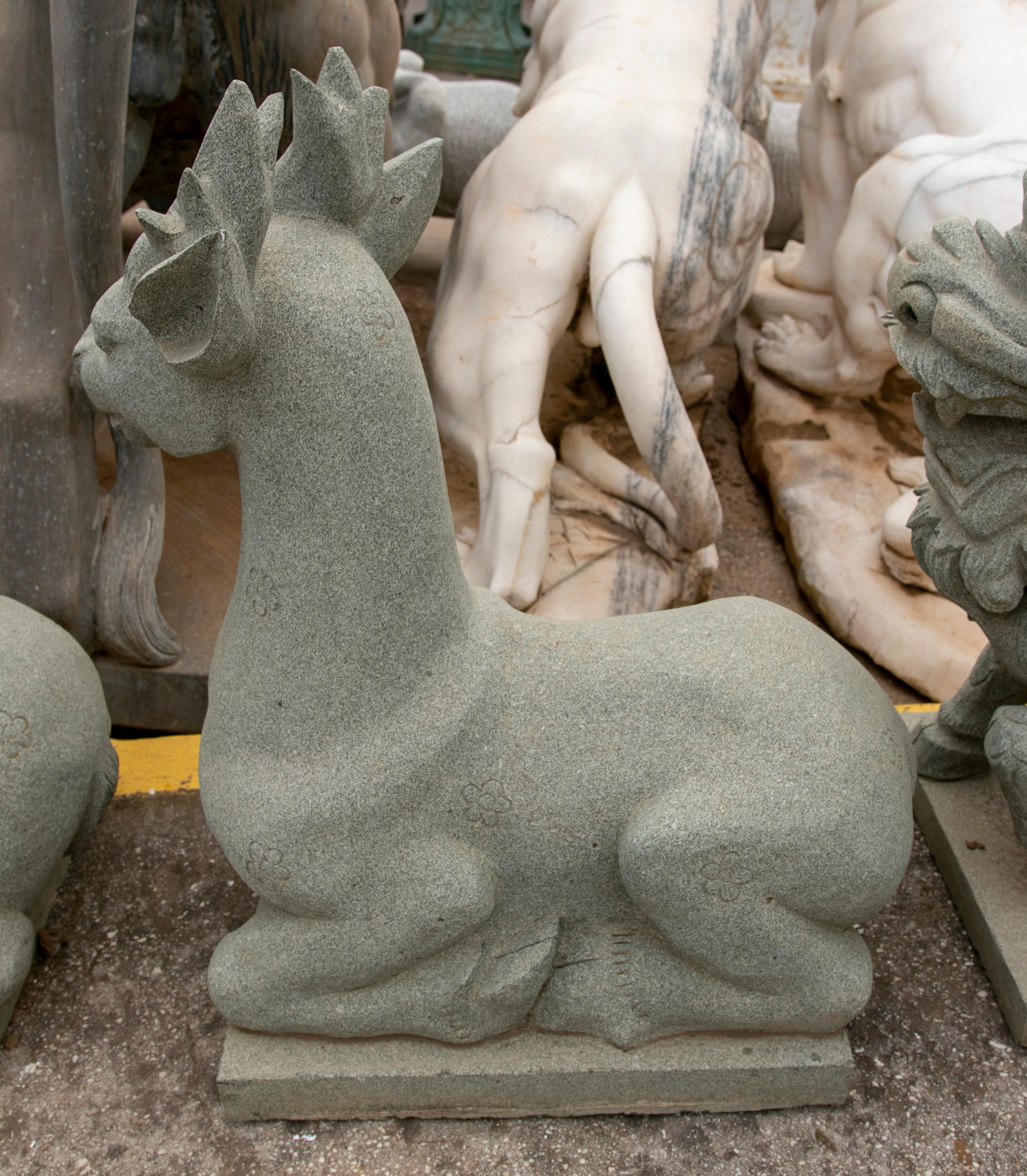 Pair of 1990 Hand Carved Green Granite Lying Deer For Sale 3