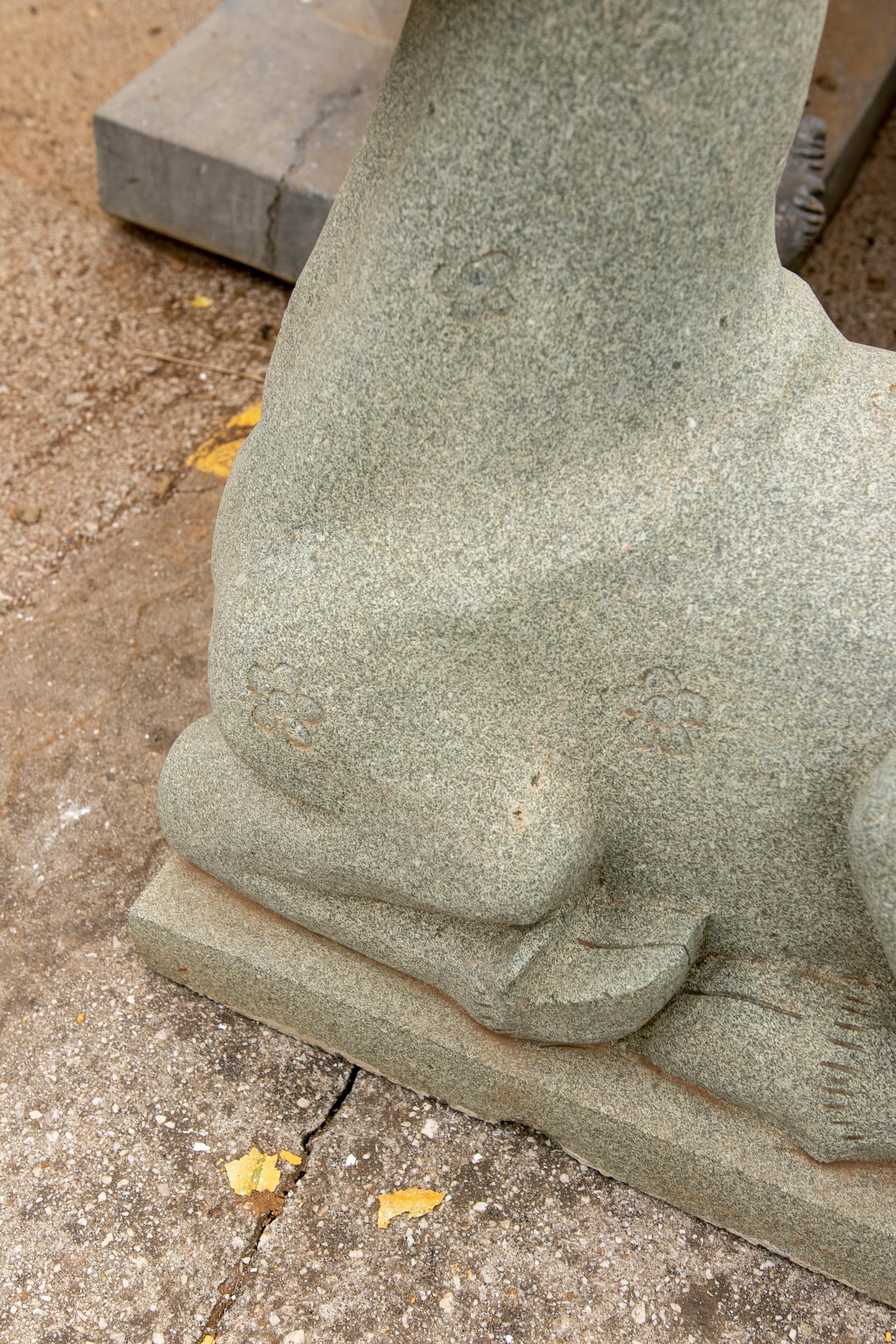 Pair of 1990 Hand Carved Green Granite Lying Deer For Sale 5