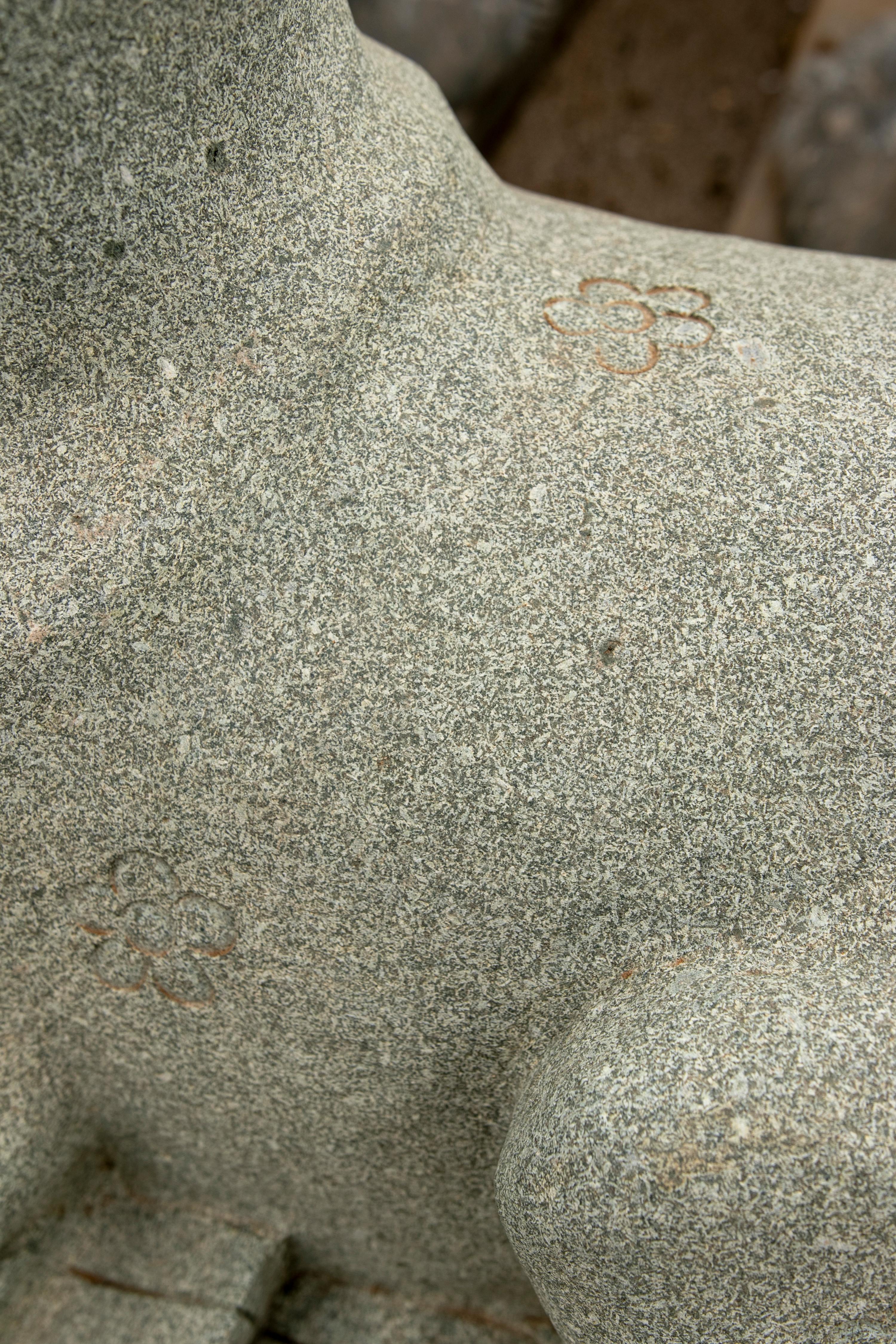 Pair of 1990 Hand Carved Green Granite Lying Deer For Sale 6