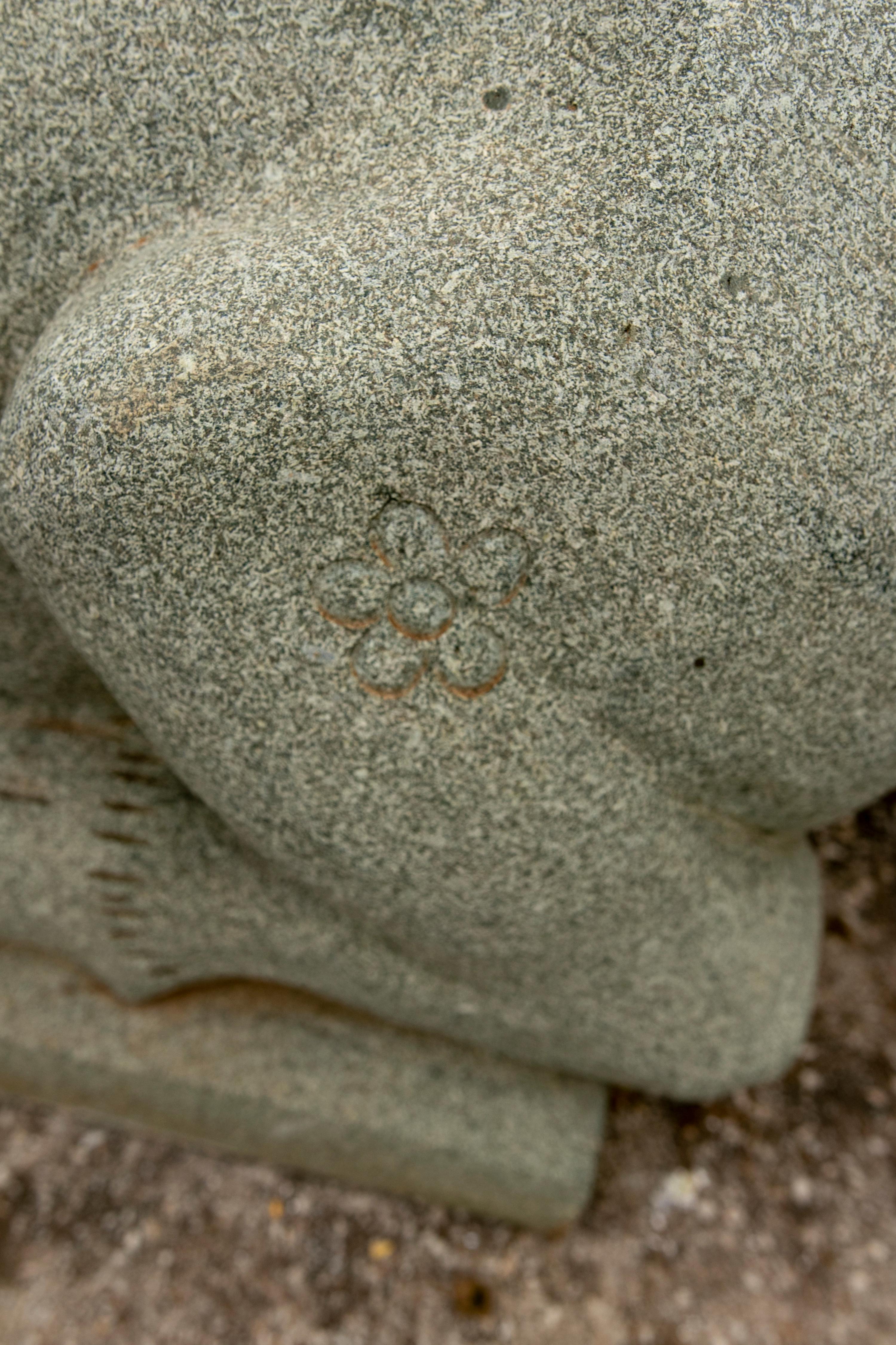 Pair of 1990 Hand Carved Green Granite Lying Deer For Sale 8