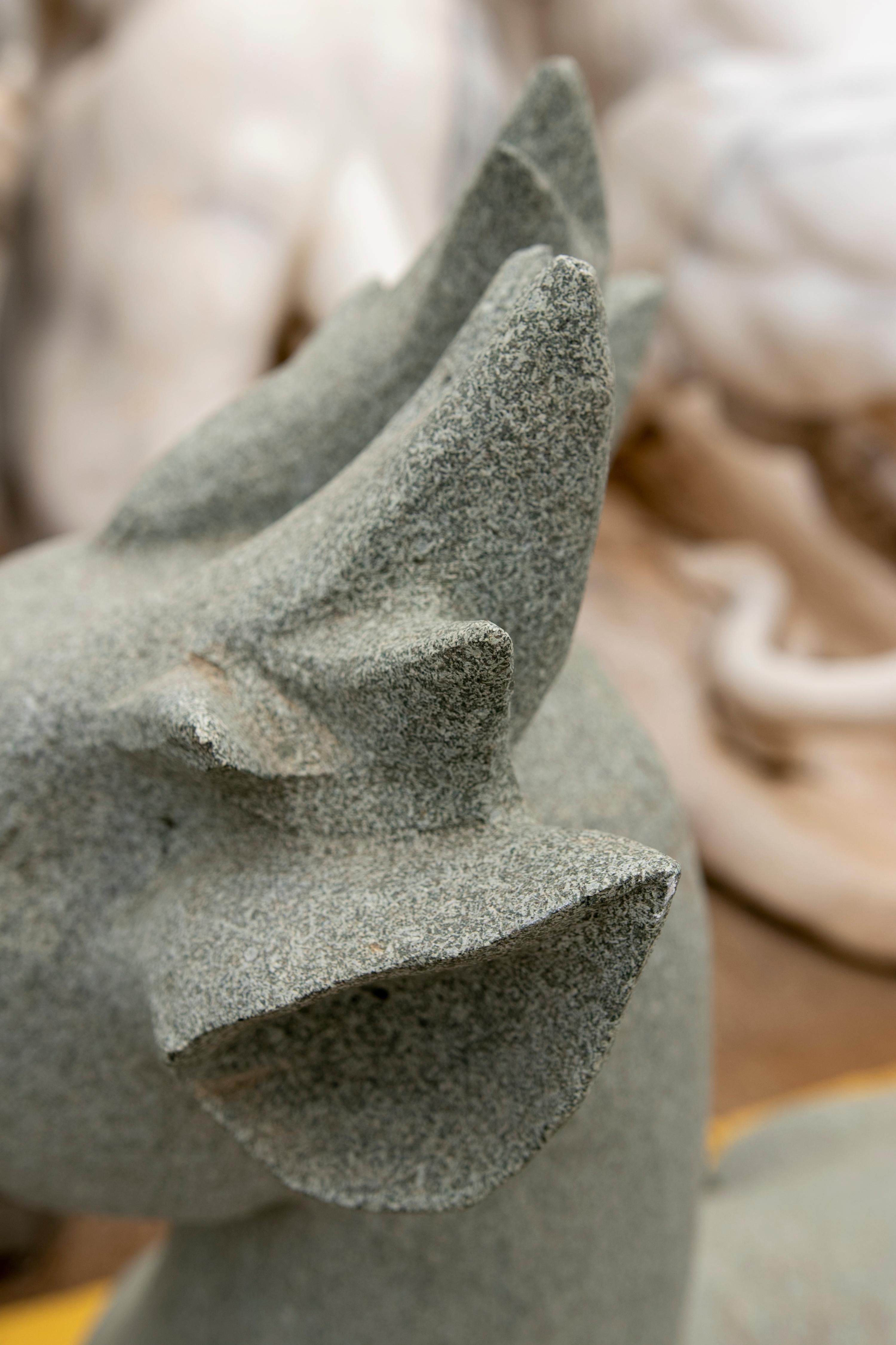 Pair of 1990 Hand Carved Green Granite Lying Deer For Sale 9