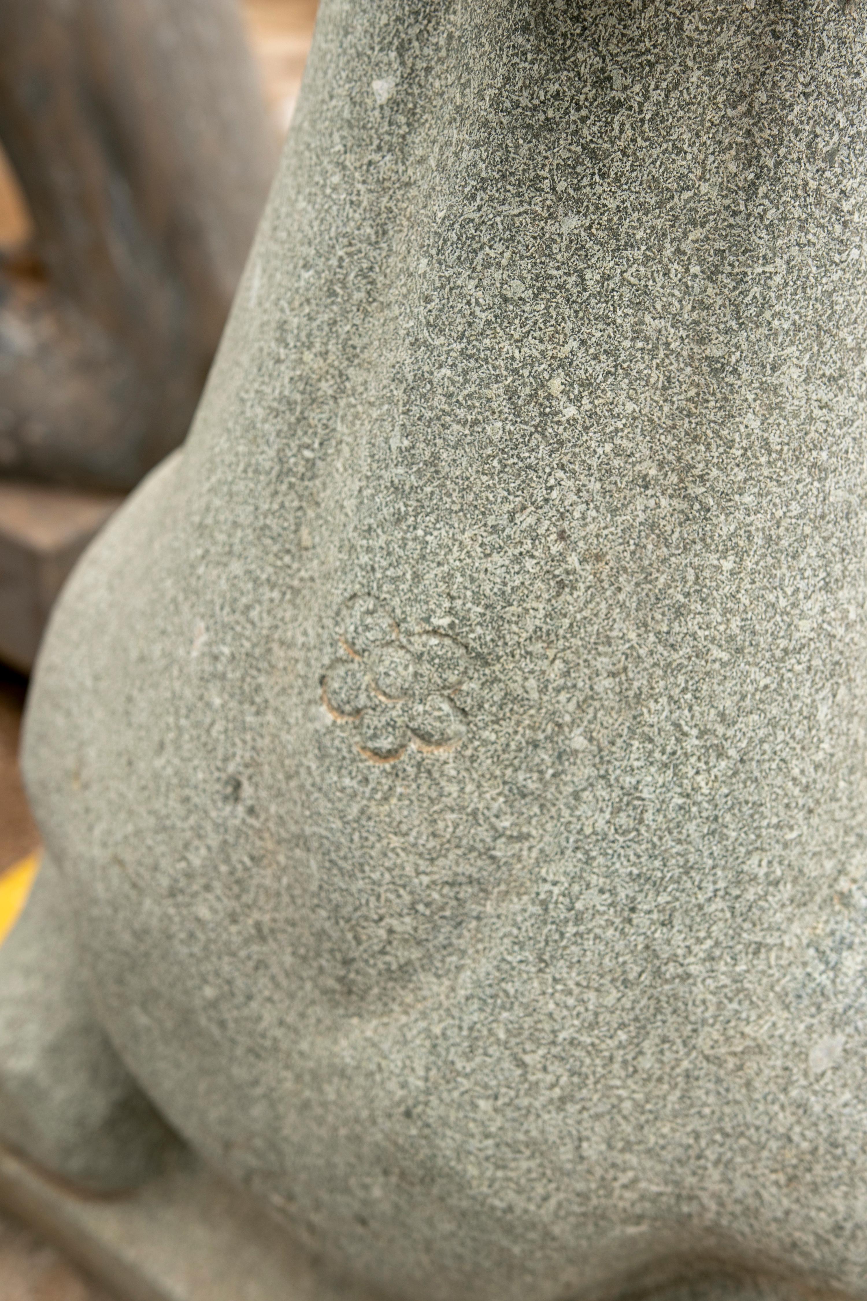 20th Century Pair of 1990 Hand Carved Green Granite Lying Deer For Sale