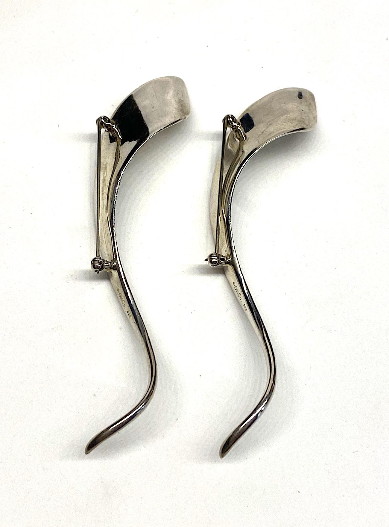  Pair of 1990s Abstract Sterling Silver Brooches 3