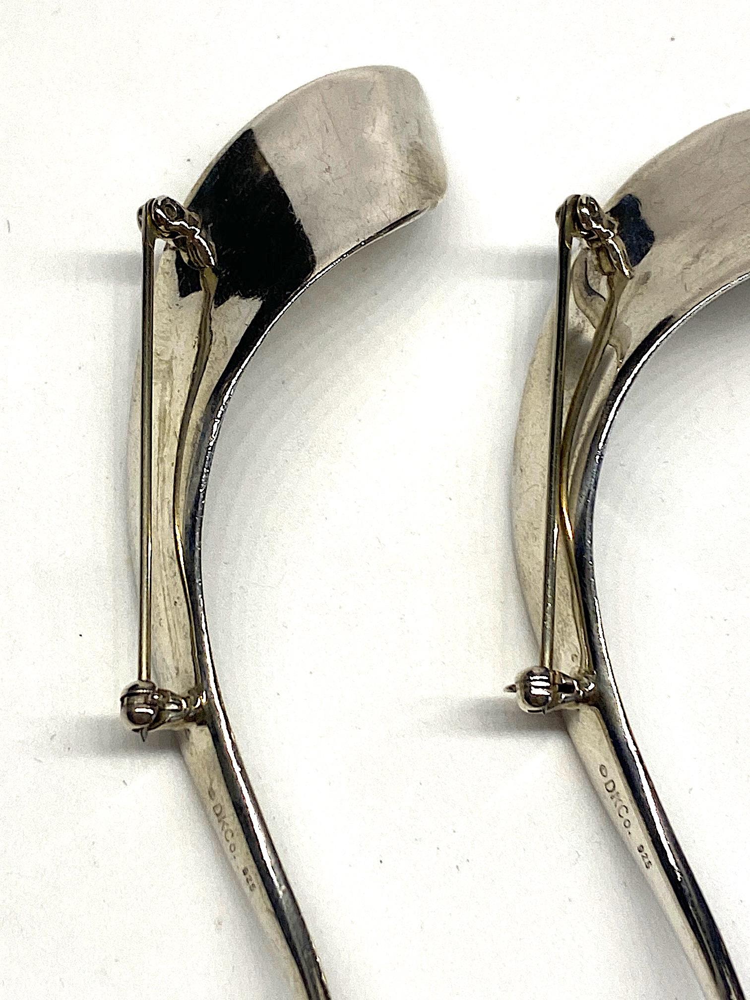  Pair of 1990s Abstract Sterling Silver Brooches 4