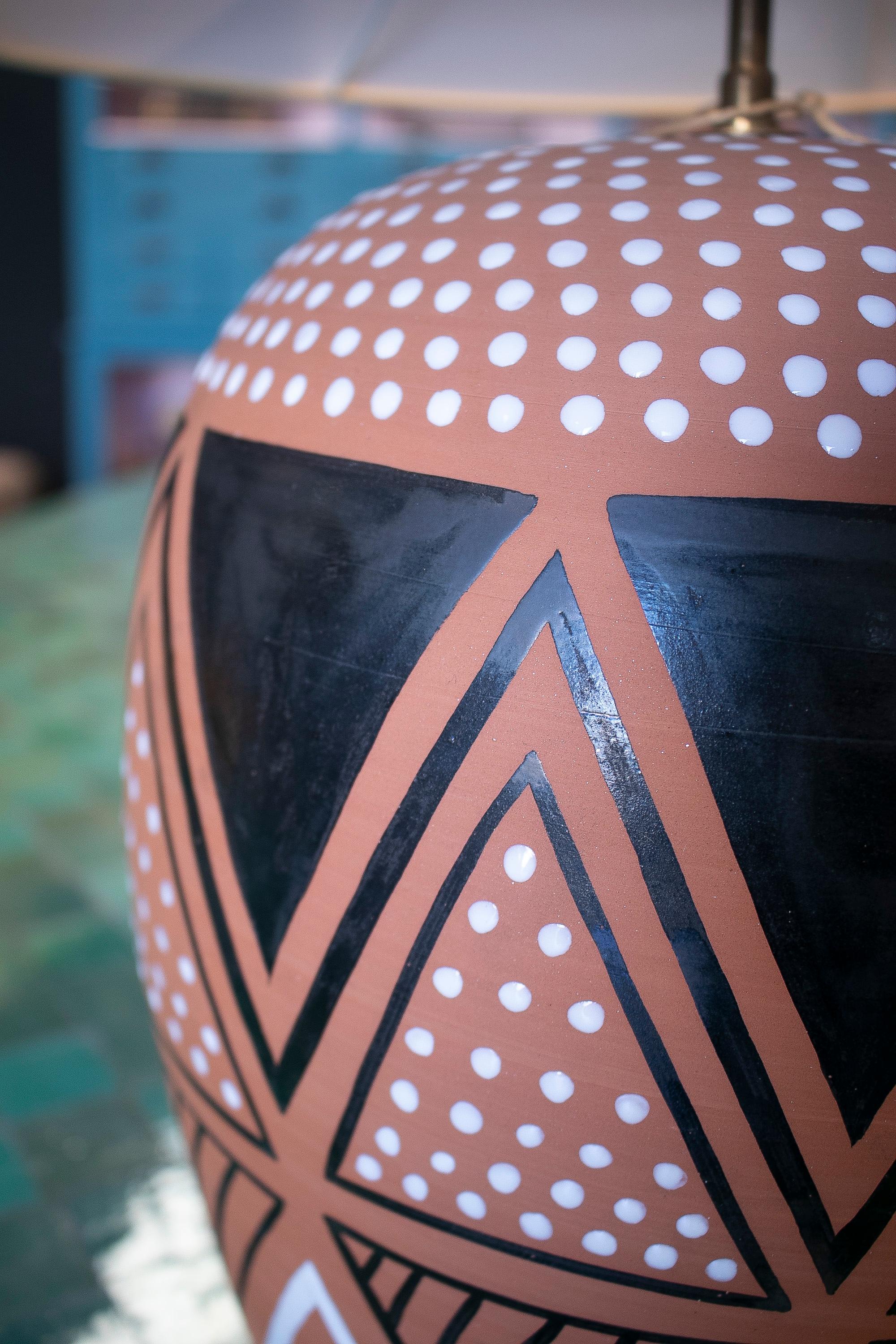 Pair of 1990s African Ceramic Table Lamps w/ Ethnic Geometric ...