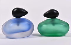 Pair of 1990s Blue and Green Italian Murano Perfume Bottles