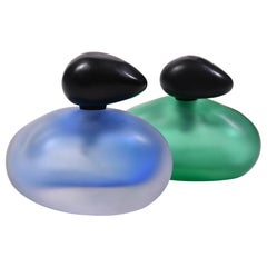 Pair of 1990s Blue and Green Italian Murano Perfume Bottles