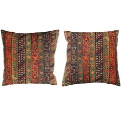 Pair of 1990s Boho Chic Persian Style Accent Pillows – Decorative Textile Cushio