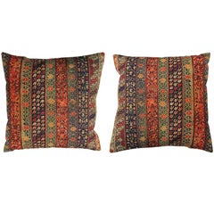 Pair of 1990s Boho Chic Persian Style Accent Pillows – Decorative Textile Cushio