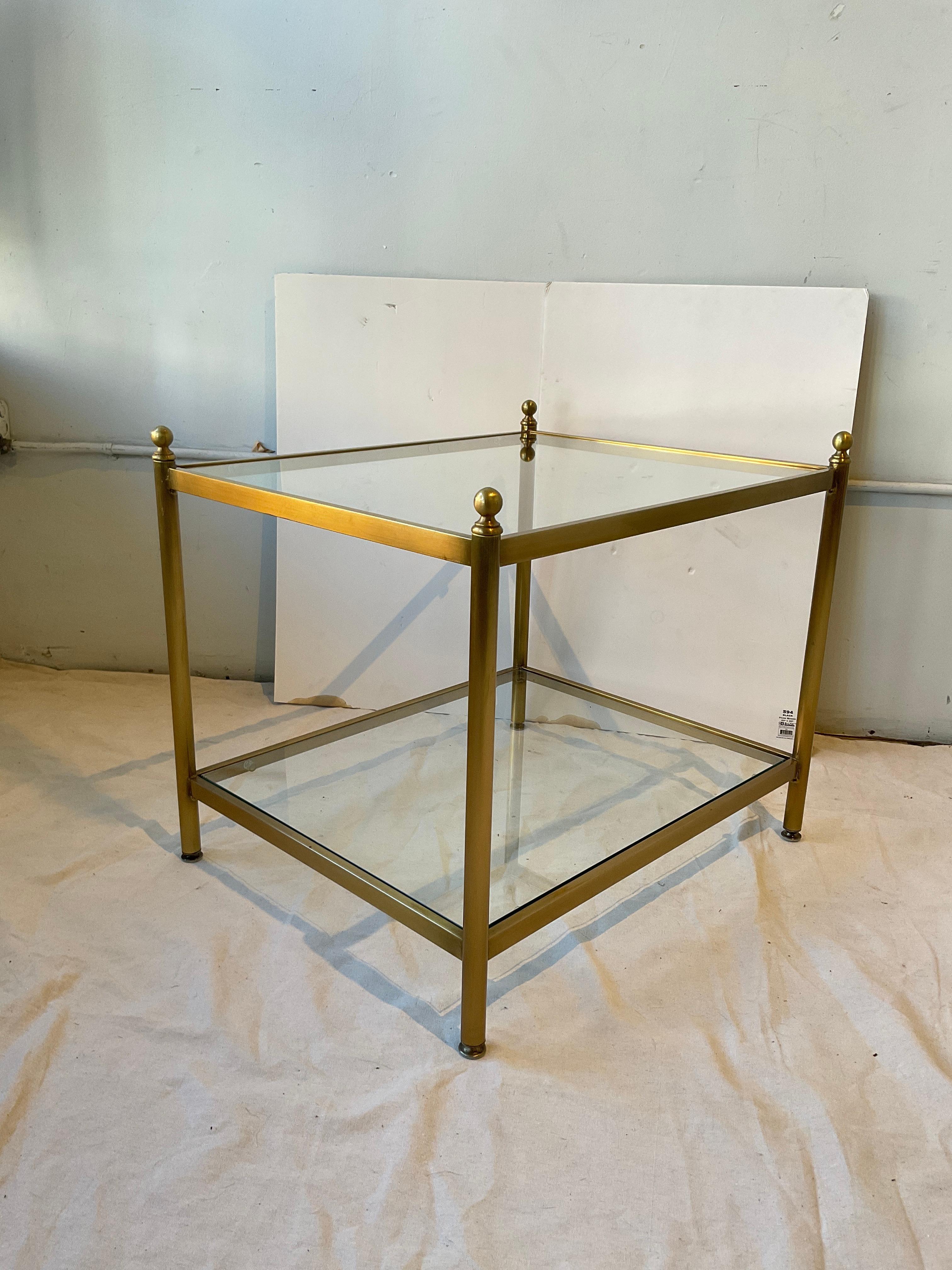 Pair Of 1990s Brass Coated  Two Tier Side Tables For Sale 1