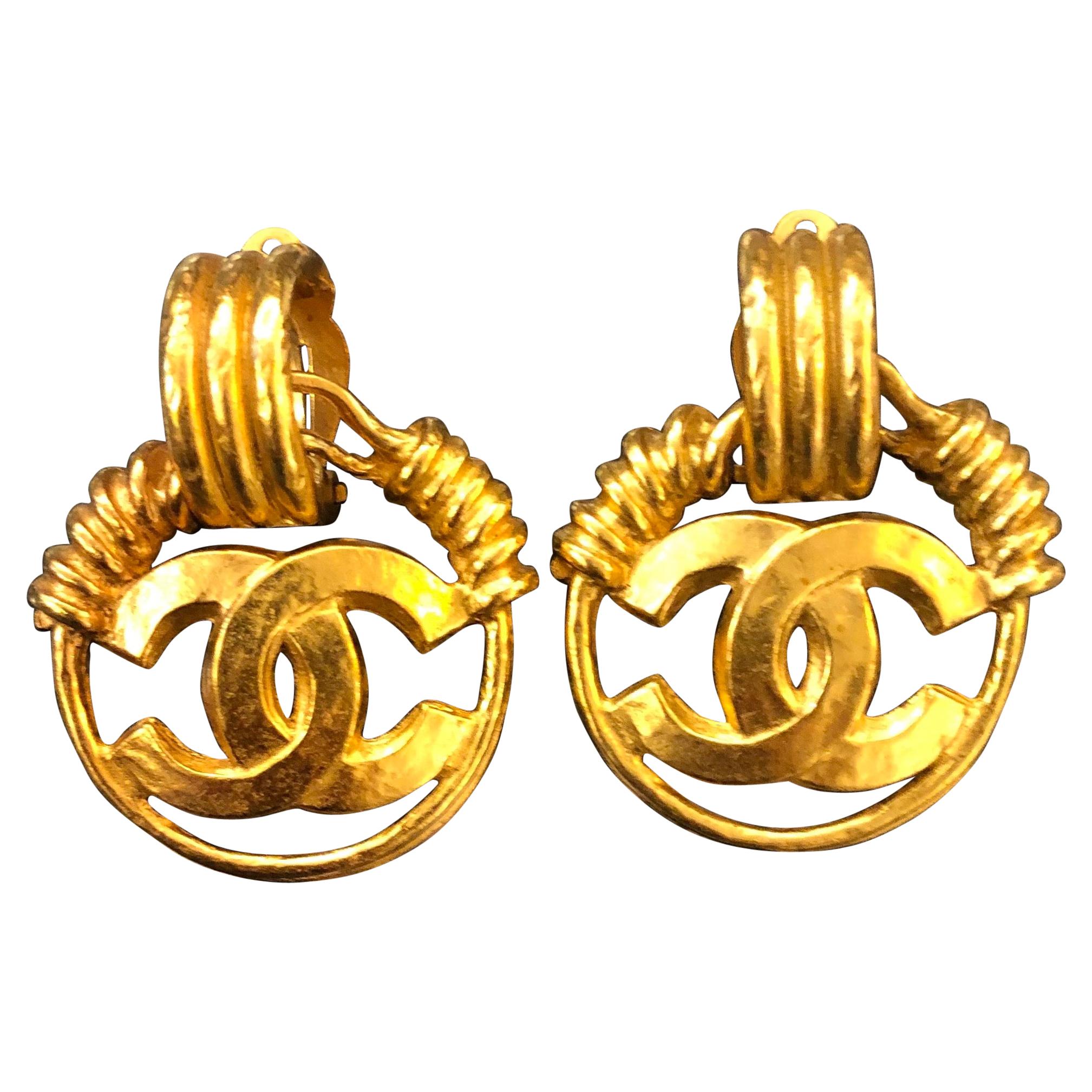 Chanel Gold Tone Metal Sand Texture Clip on Earrings, Chanel