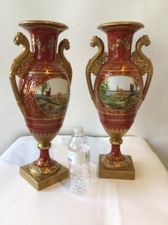 Pair of 1990s Chelsea House French Neo Classic Style Hand Painted Vases