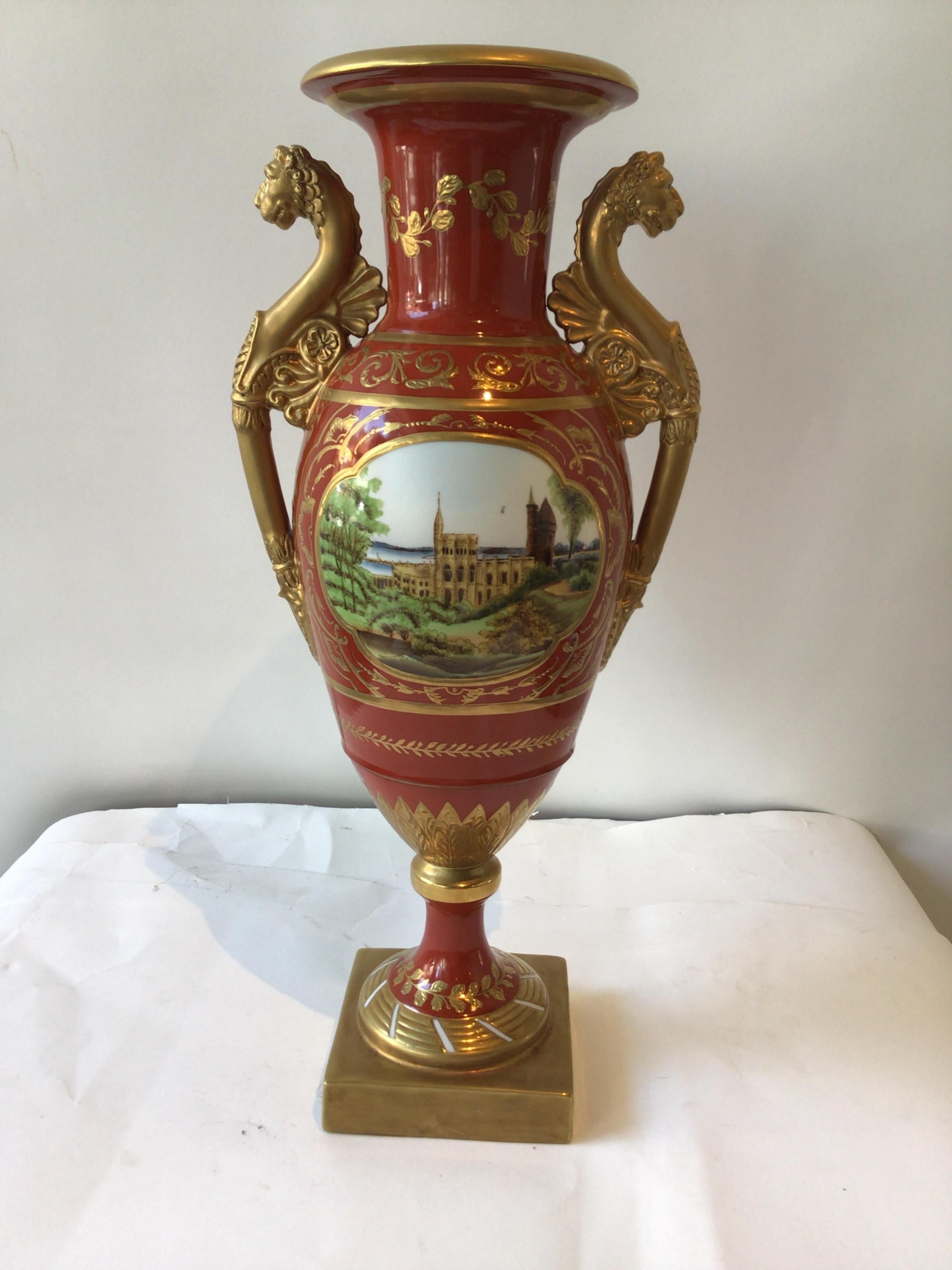 Pair of 1990s Chelsea House French Neo Classic Style Hand Painted Vases In Good Condition For Sale In Tarrytown, NY