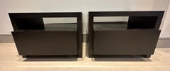 Pair of 1990s English Dark Brown Oak Contemporary Bedside Tables or Nightstands