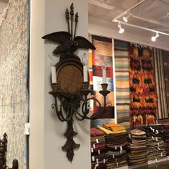 Pair of 1990s Federal Style Three-Light Wall Sconces with Eagle, Arrows & Marble