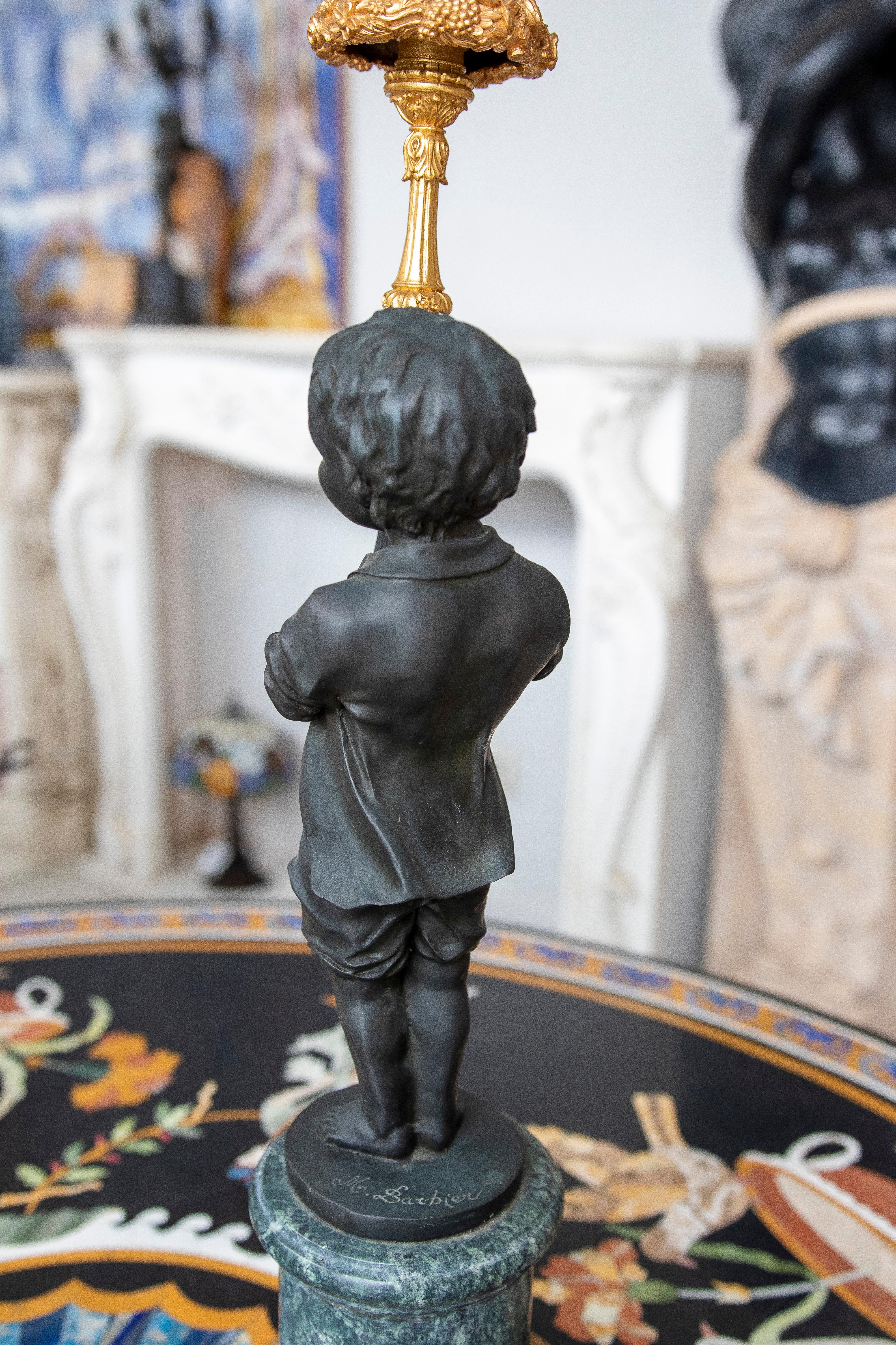 Pair of 1990s French 2-Tone Bronze Boy & Girl 6-Arm Candelabra For Sale 7