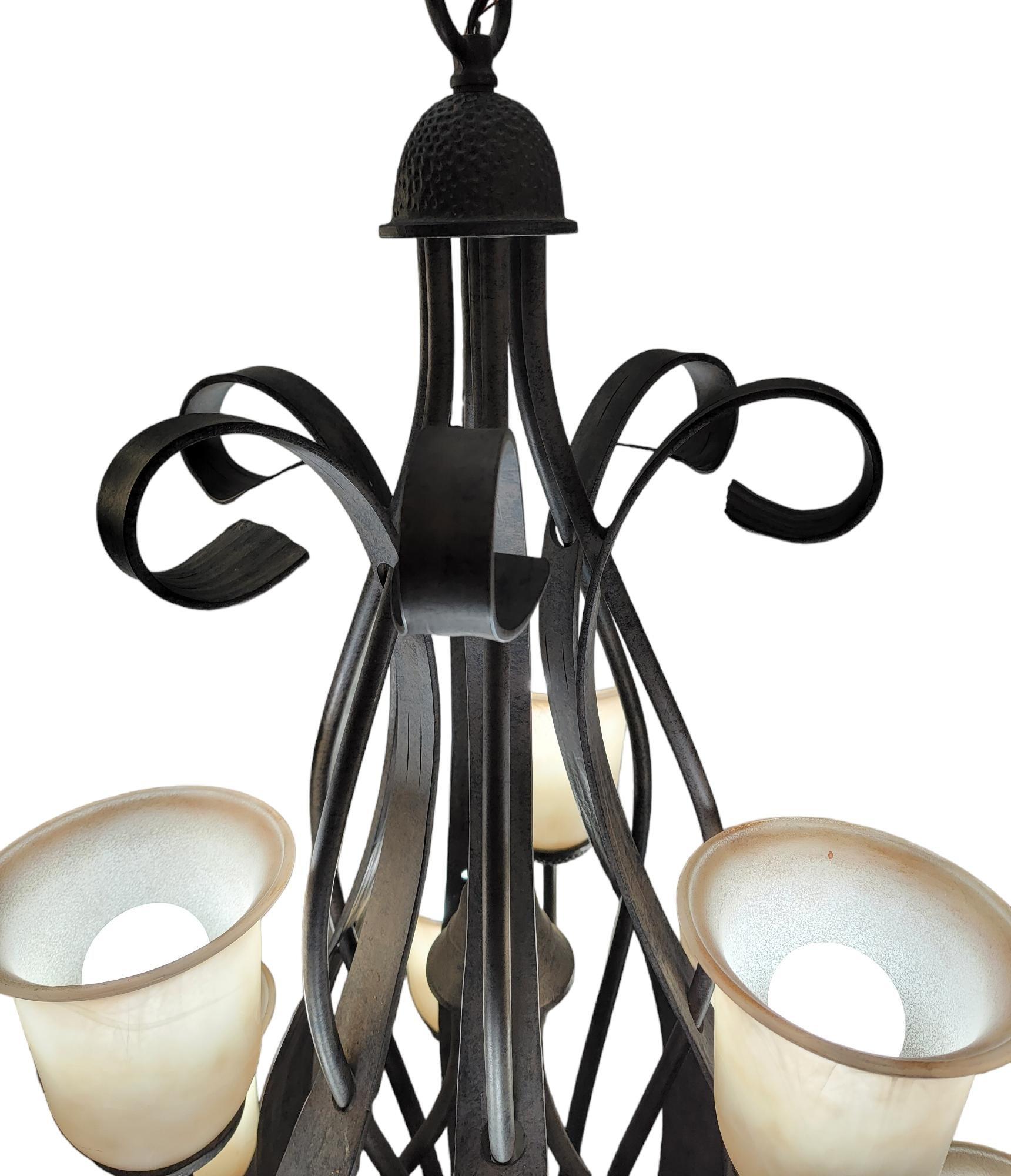 Unknown Pair of 1990s Gothic Wrought Iron 9 Light Chandeliers For Sale