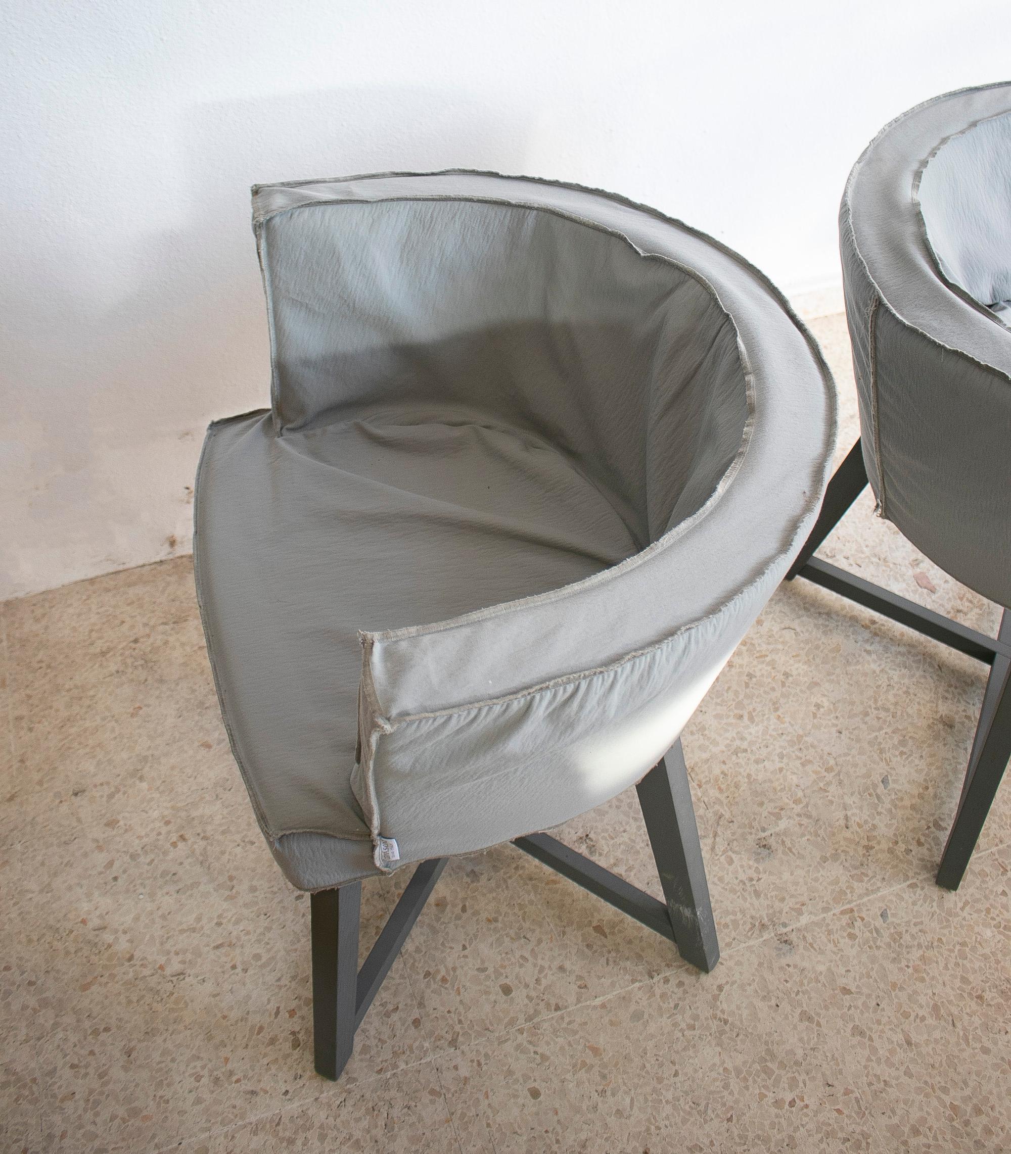 20th Century Pair of 1990s Italian Gervasoni Edition Wooden Armchairs w/ Fabric Covers For Sale
